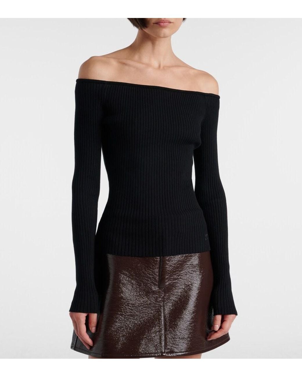 Courreges Black Off-Shoulder Ribbed-Knit Top