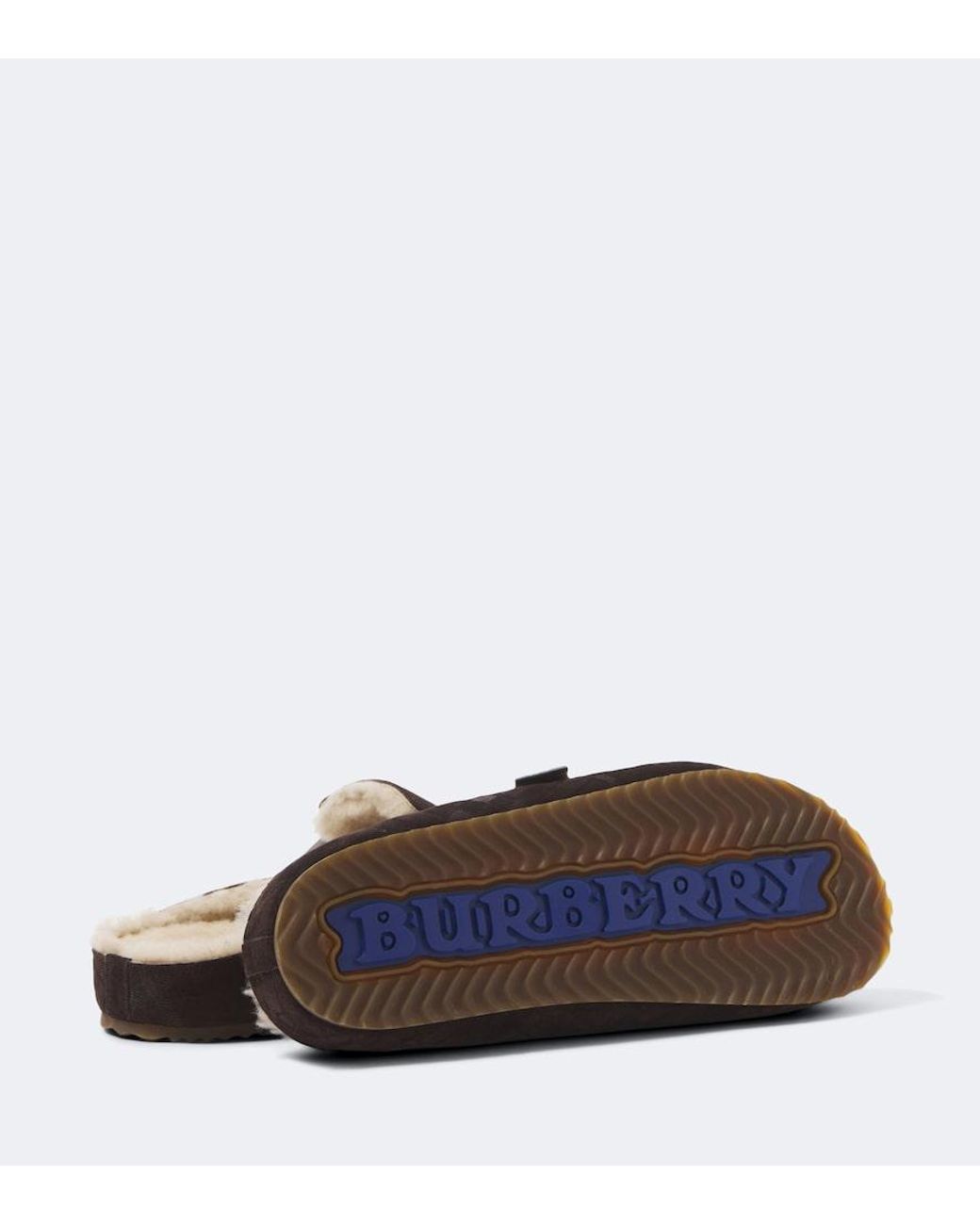 Burberry Brown Urchin Shearling-Lined Suede Clogs for men