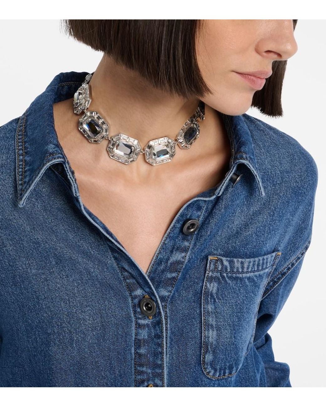Self-Portrait White Crystal-Embellished Choker