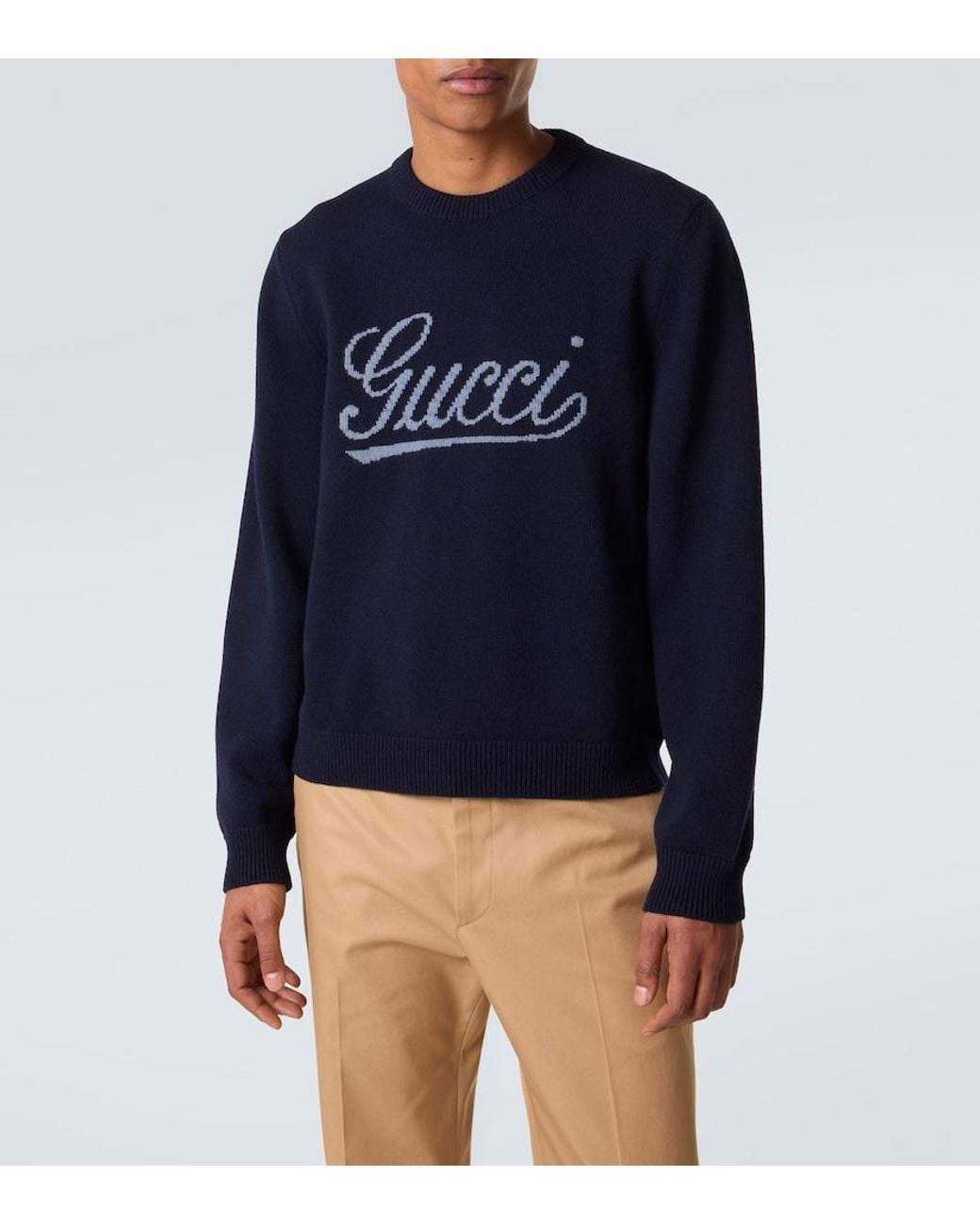 Gucci Blue Logo Wool Sweater for men