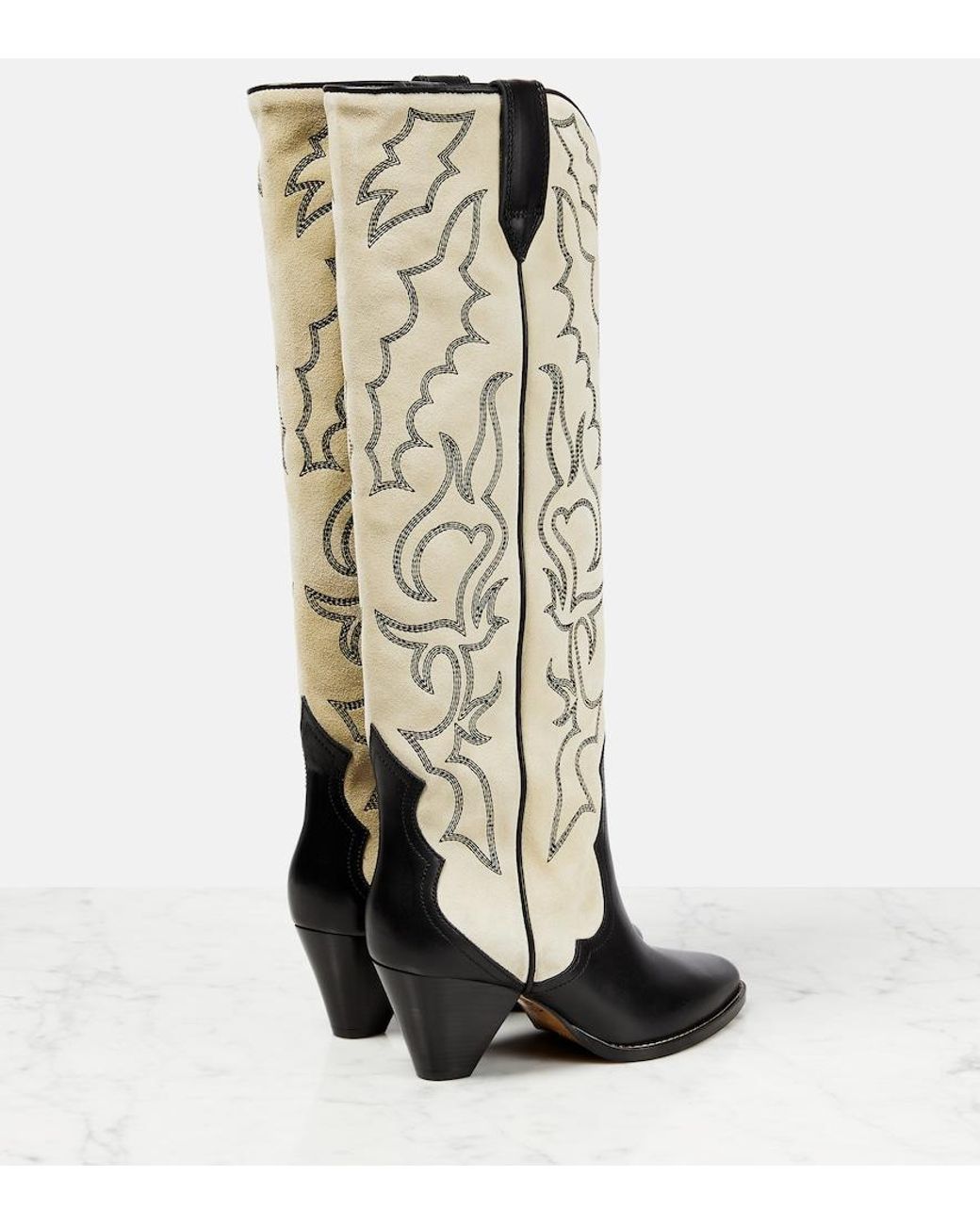 Isabel Marant Natural Leila Leather And Suede Cowboy Boots