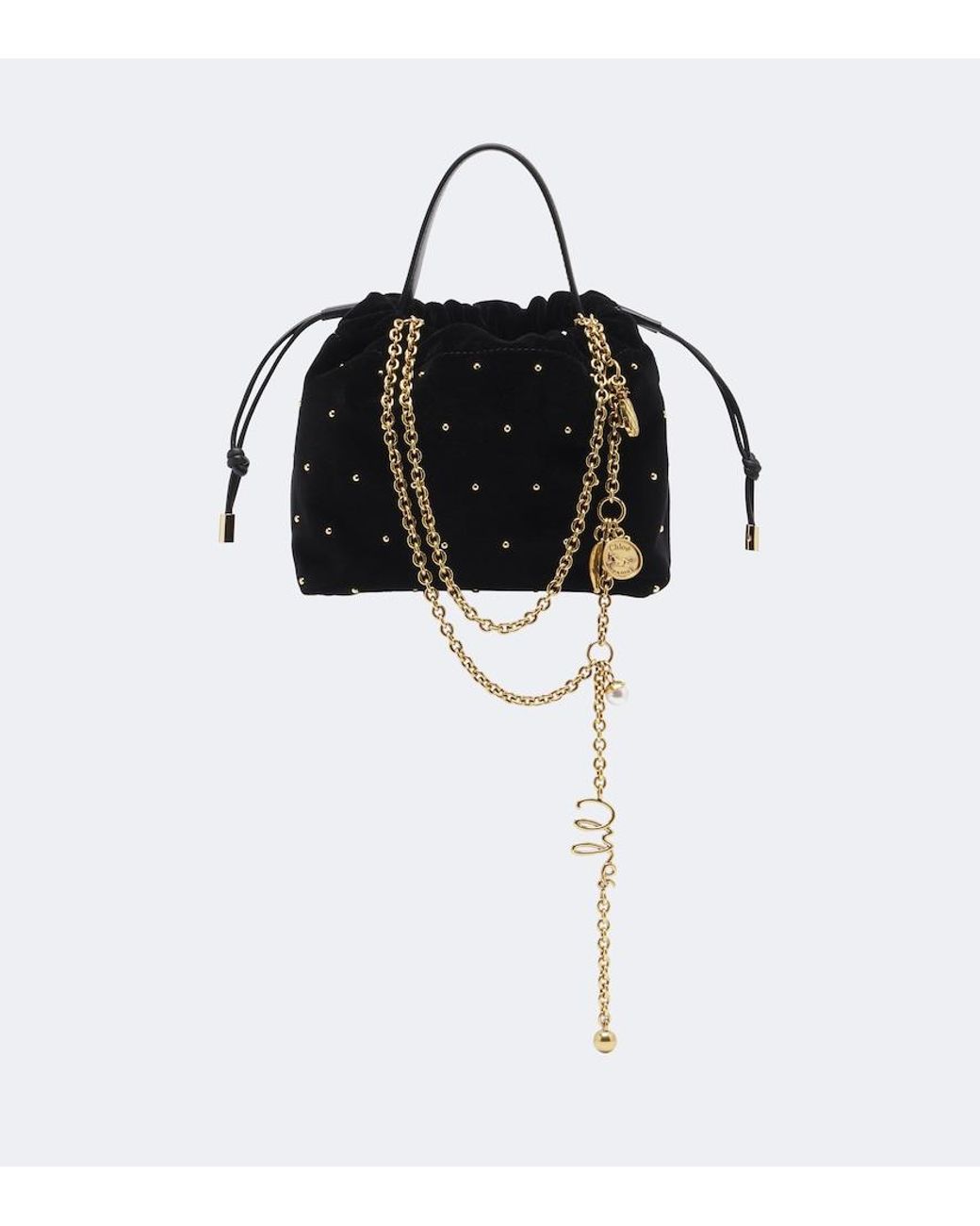 Chloé Black Icons Mini Studded Velvet Shoulder Bag