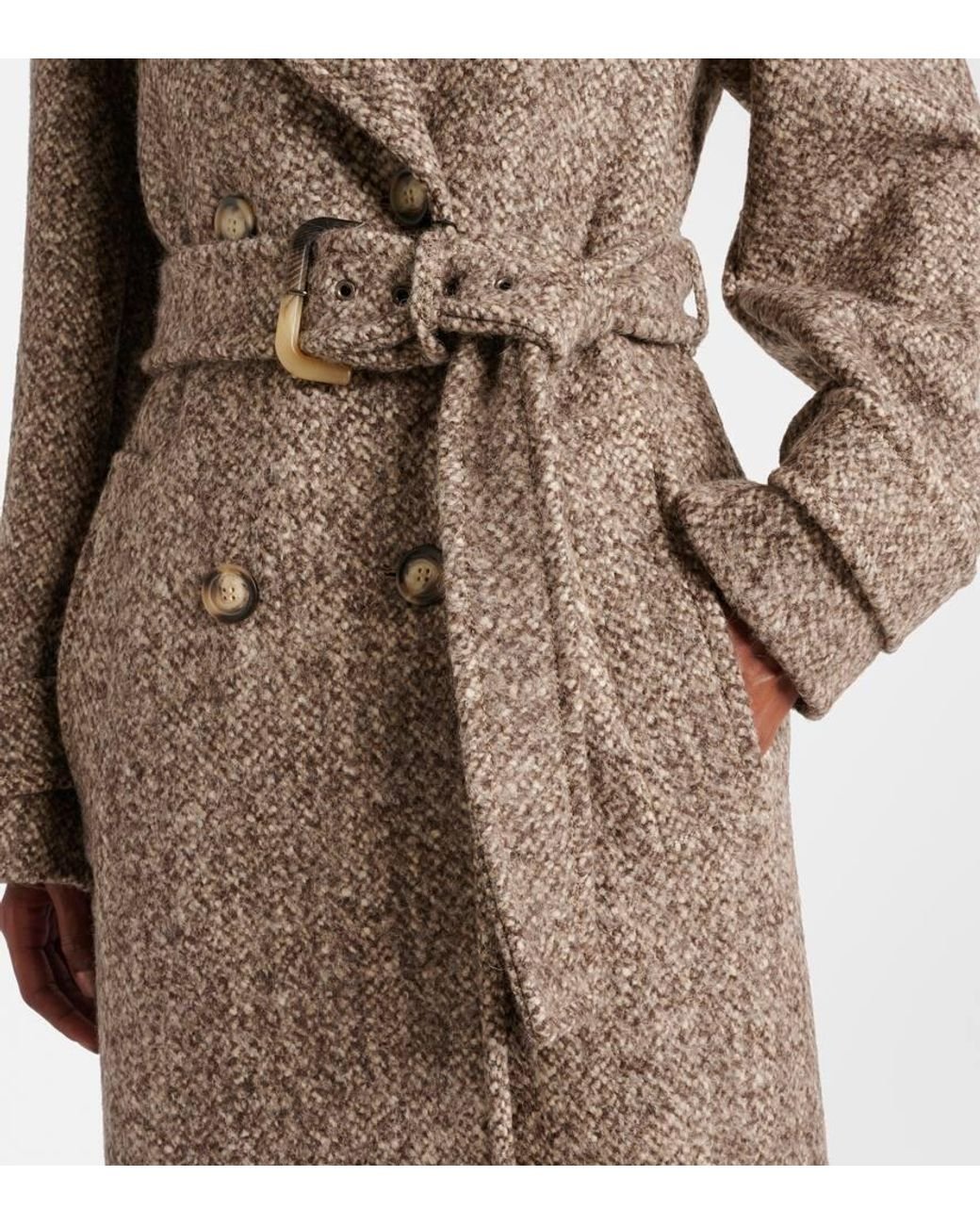 Sportmax Denaro Wool-Blend Tweed Trench Coat in Brown | Lyst