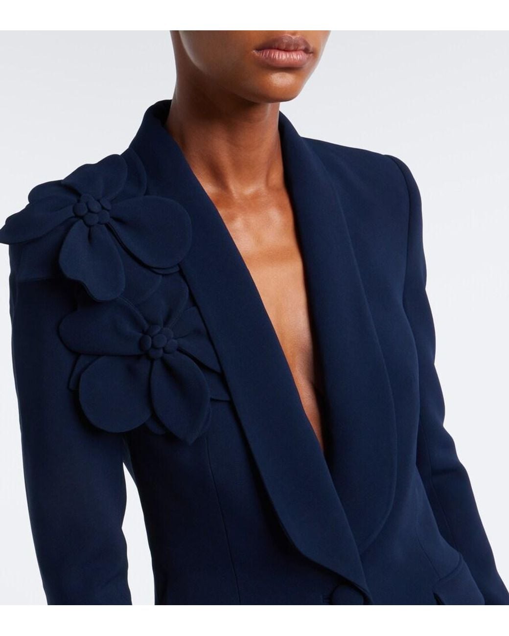 Elie Saab Blue Floral-Applique Cady Blazer
