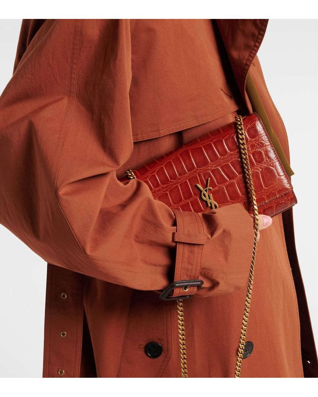 Saint Laurent Red Kate Small Croc-Effect Leather Shoulder Bag