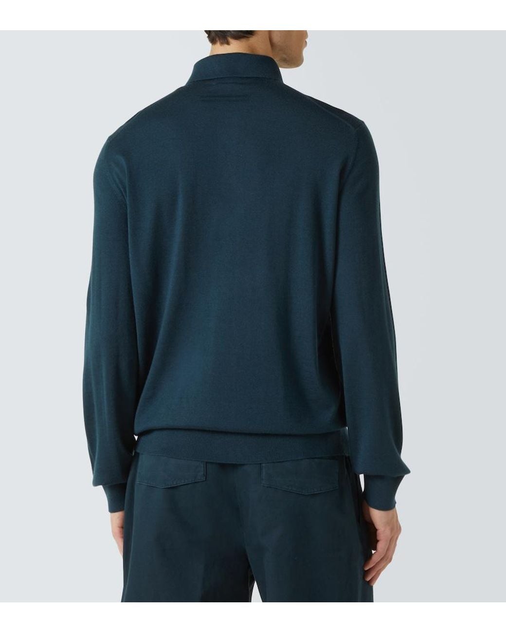Zegna Blue Cashmere And Silk Polo Shirt for men
