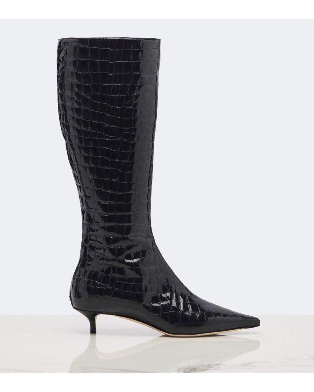 Jimmy Choo Black Amis Croc-Effect Leather Knee-High Boots