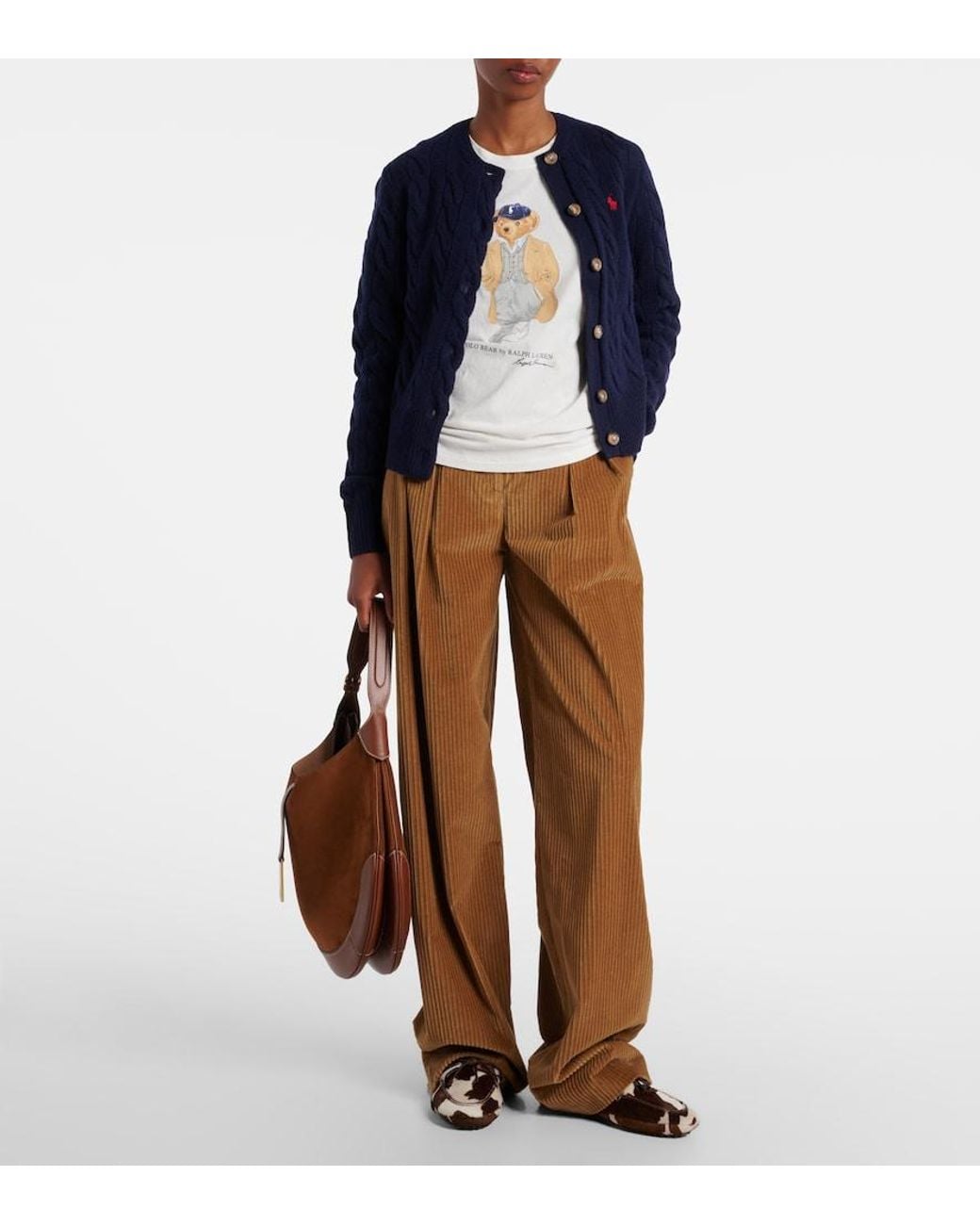 Polo Ralph Lauren Blue Pony Cable-Knit Wool And Cashmere Cardigan