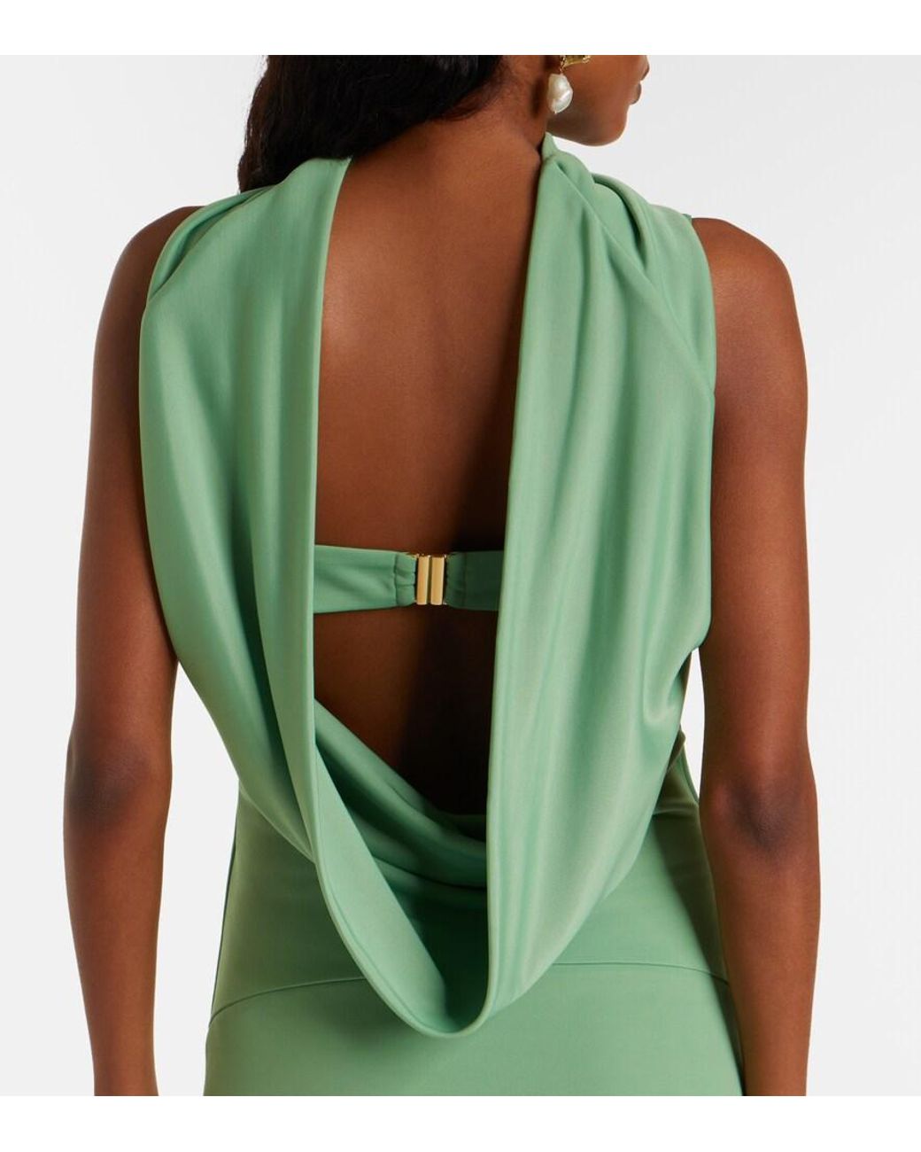 Rebecca Vallance Green Isla Draped Scarf-Detail Midi Dress