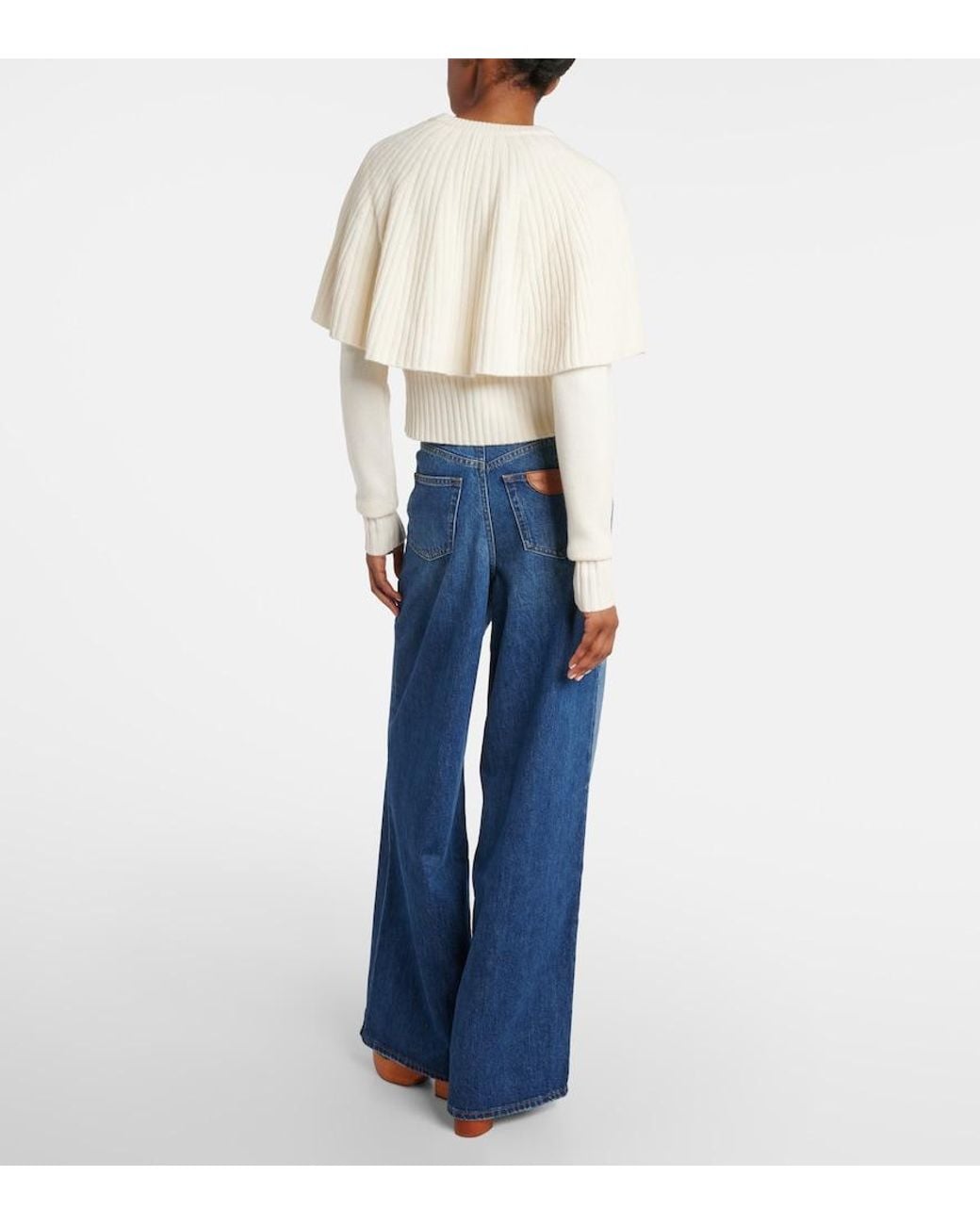 Chloé White Caped Wool And Cashmere Top