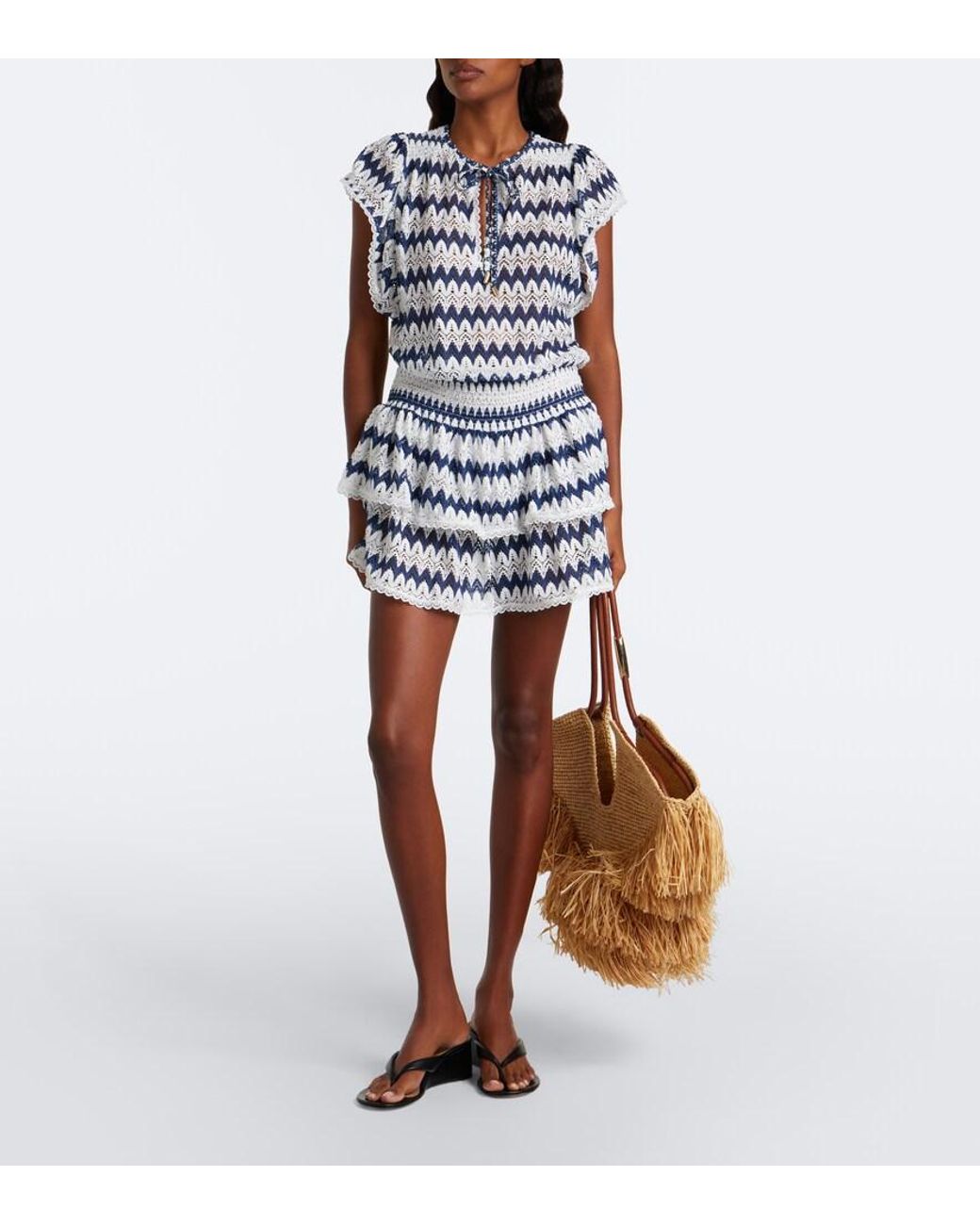 Melissa Odabash Blue Remi Chevron Knitted Minidress
