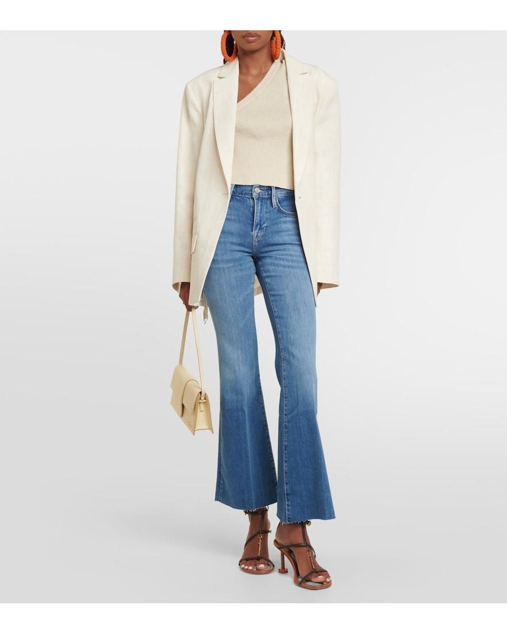 FRAME Blue Le Easy Flare Raw Fray Flared Jeans