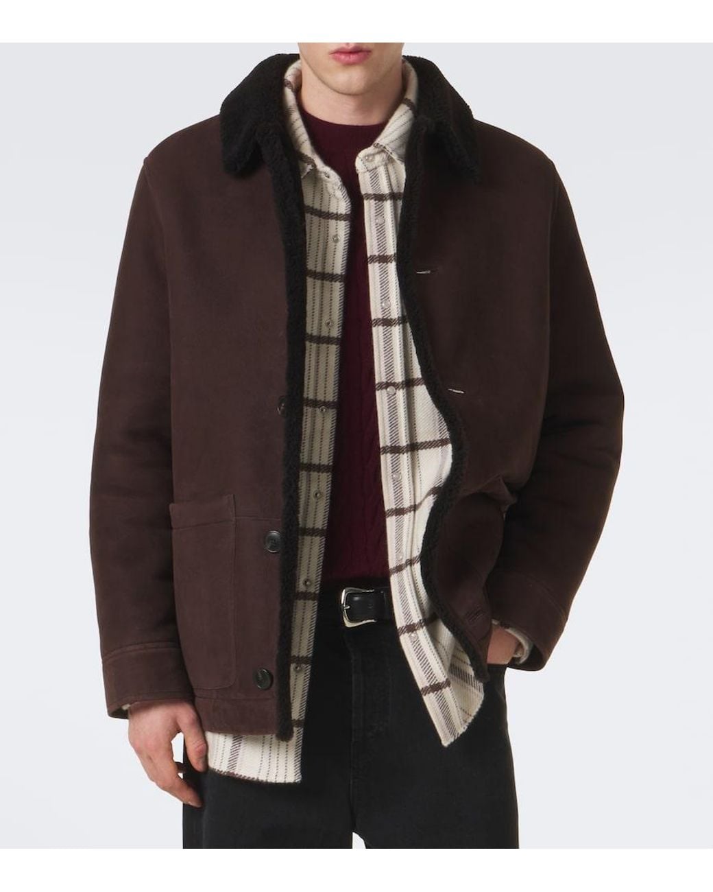 Yves Salomon Brown Shearling-Lined Suede Jacket for men