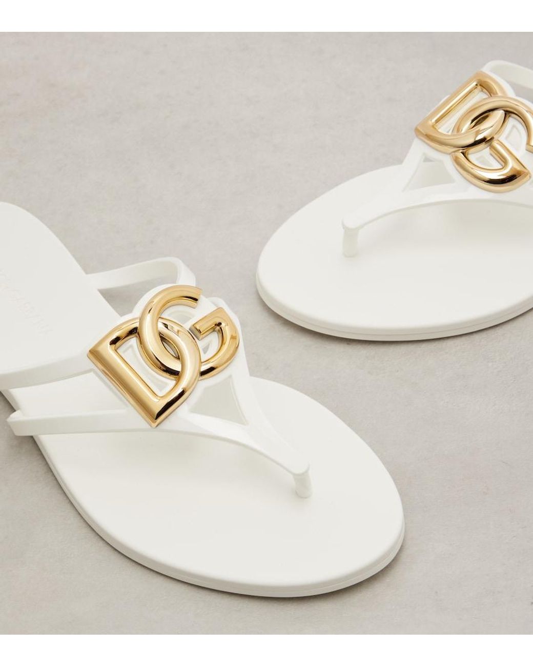 Dolce & Gabbana White Dg Rubber Thong Sandals