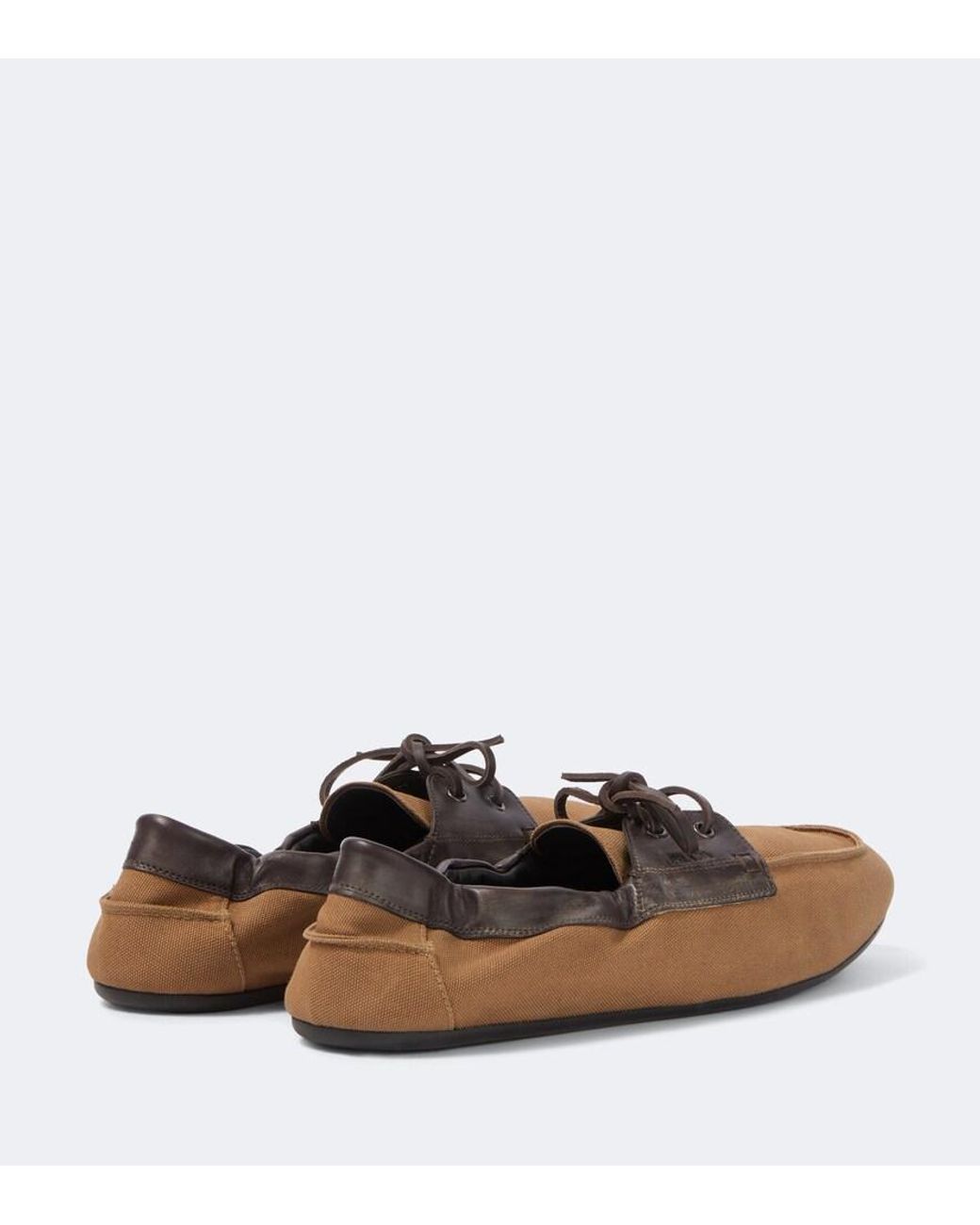 Prada Brown Shuffle Leather-Trimmed Canvas Boat Shoes for men