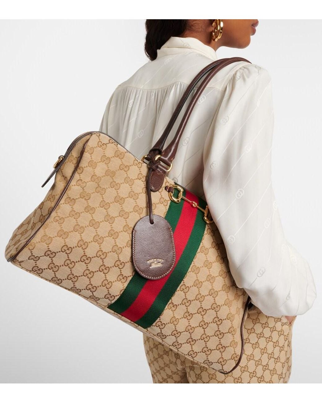 Gucci Brown Borsetto Gg Canvas Large Duffel Bag