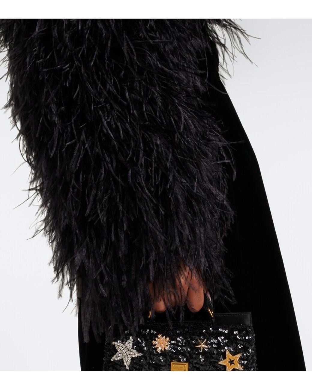 Dolce & Gabbana Black Cropped Feather Silk-Blend Jacket