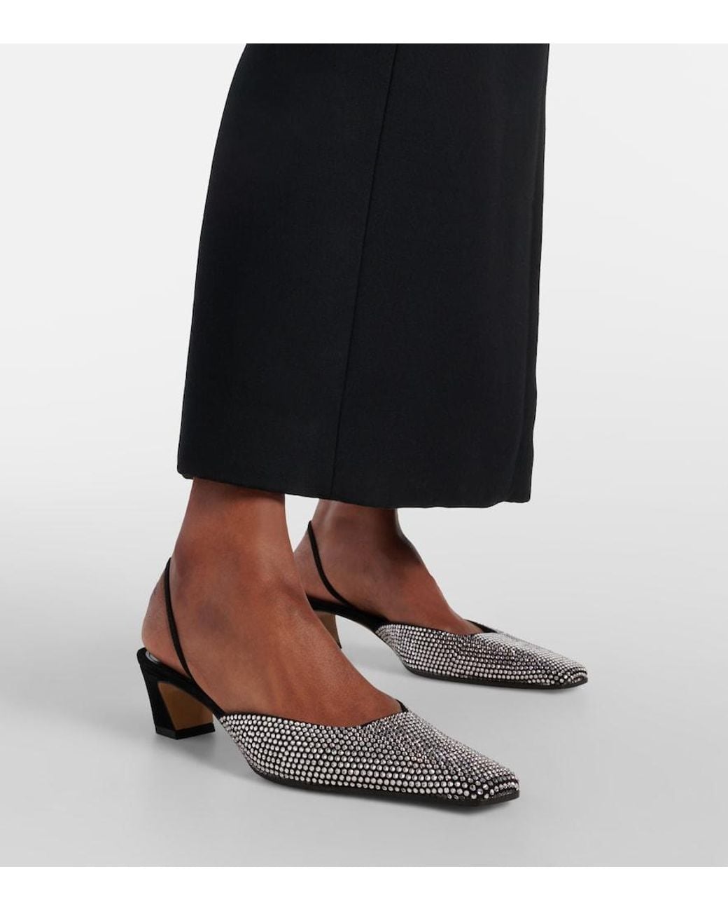 Khaite Blue Roosevelt Embellished Slingback Leather Pumps