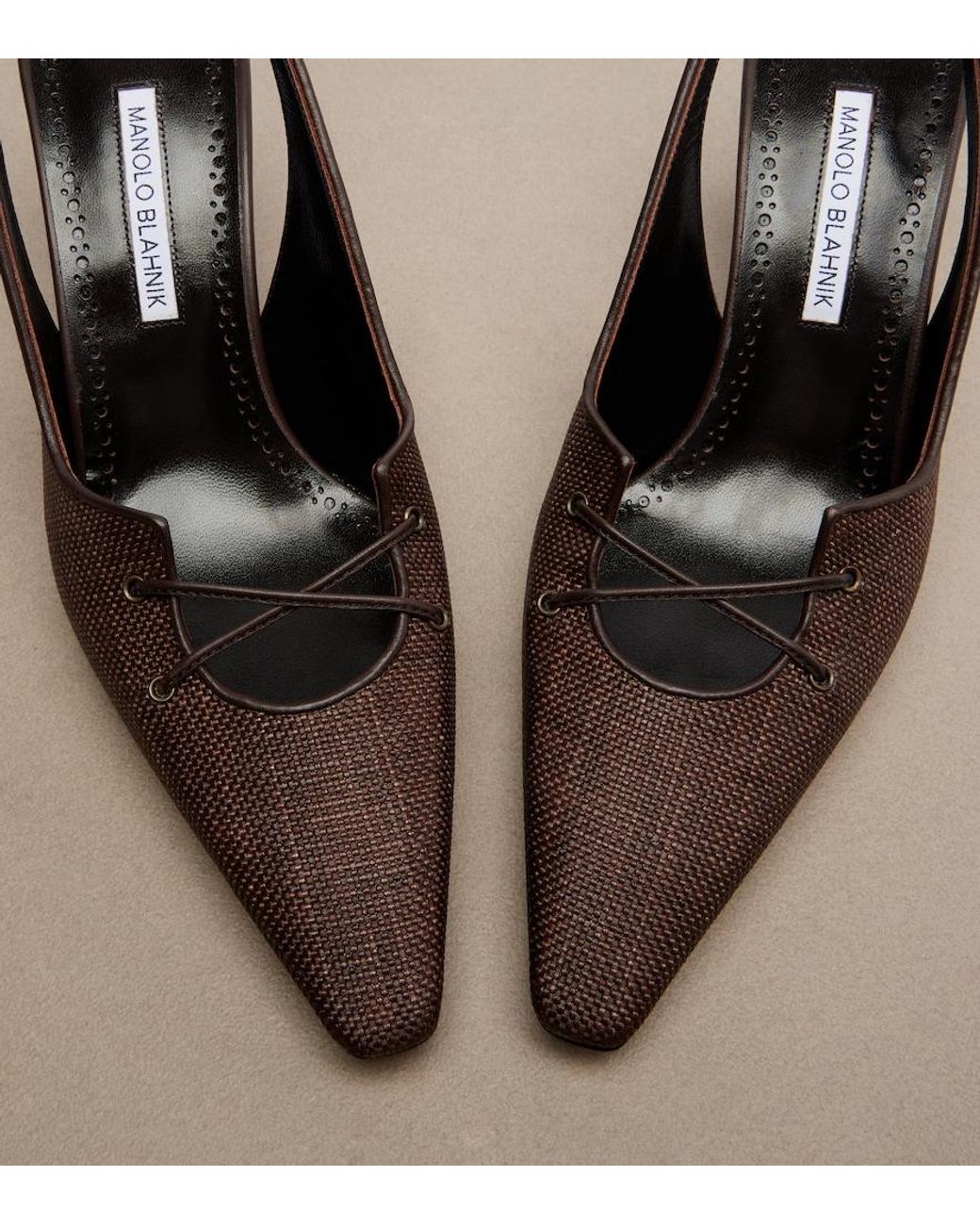 Manolo Blahnik Brown Montbalo Raffia Slingback Pumps