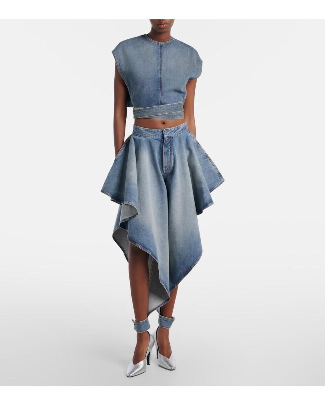 Alaïa Blue Belted Denim Crop Top