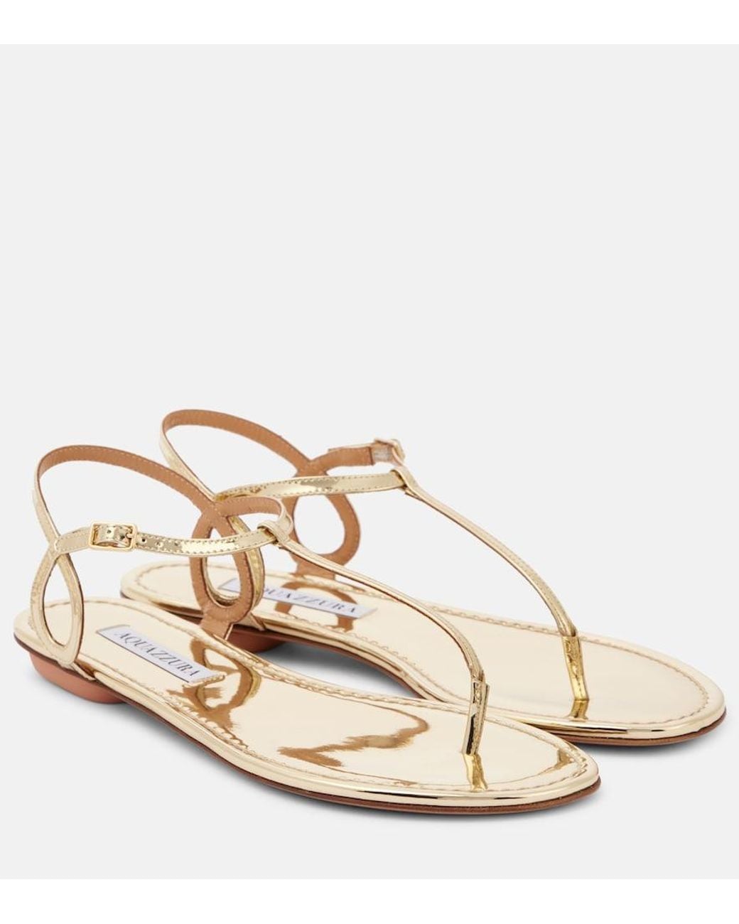 Aquazzura Natural Almost Bare Metallic Leather Thong Sandals