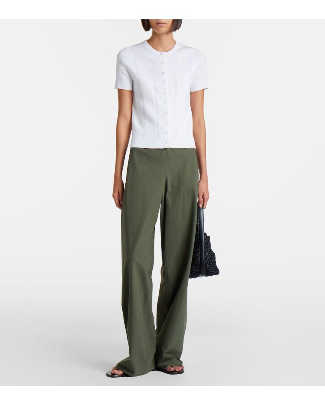 Vince White Ribbed-Knit Cotton-Blend Cardigan