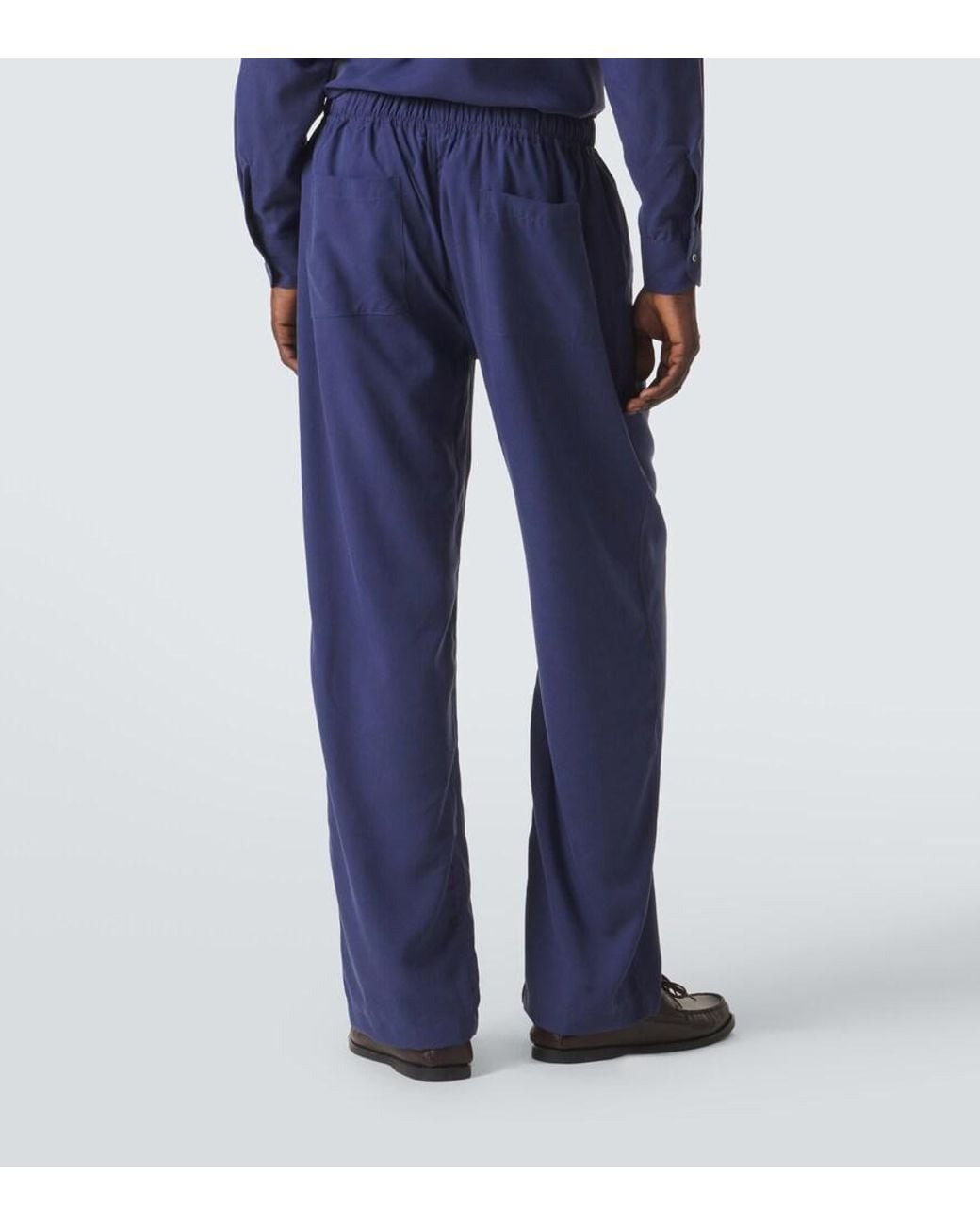 Saman Amel Blue Silk Straight Pants for men