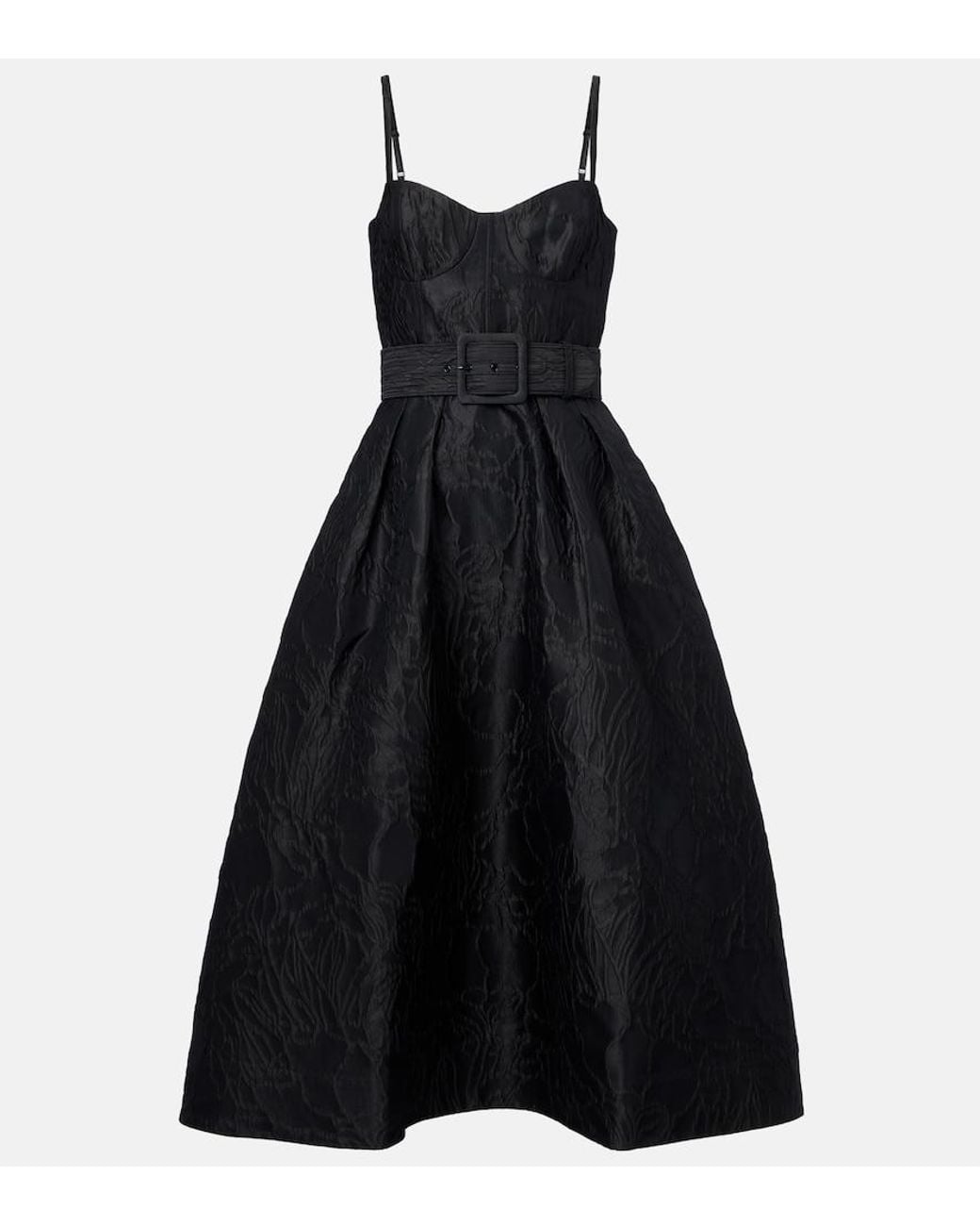 Rebecca Vallance Black Petra Belted Jacquard Bustier Dress