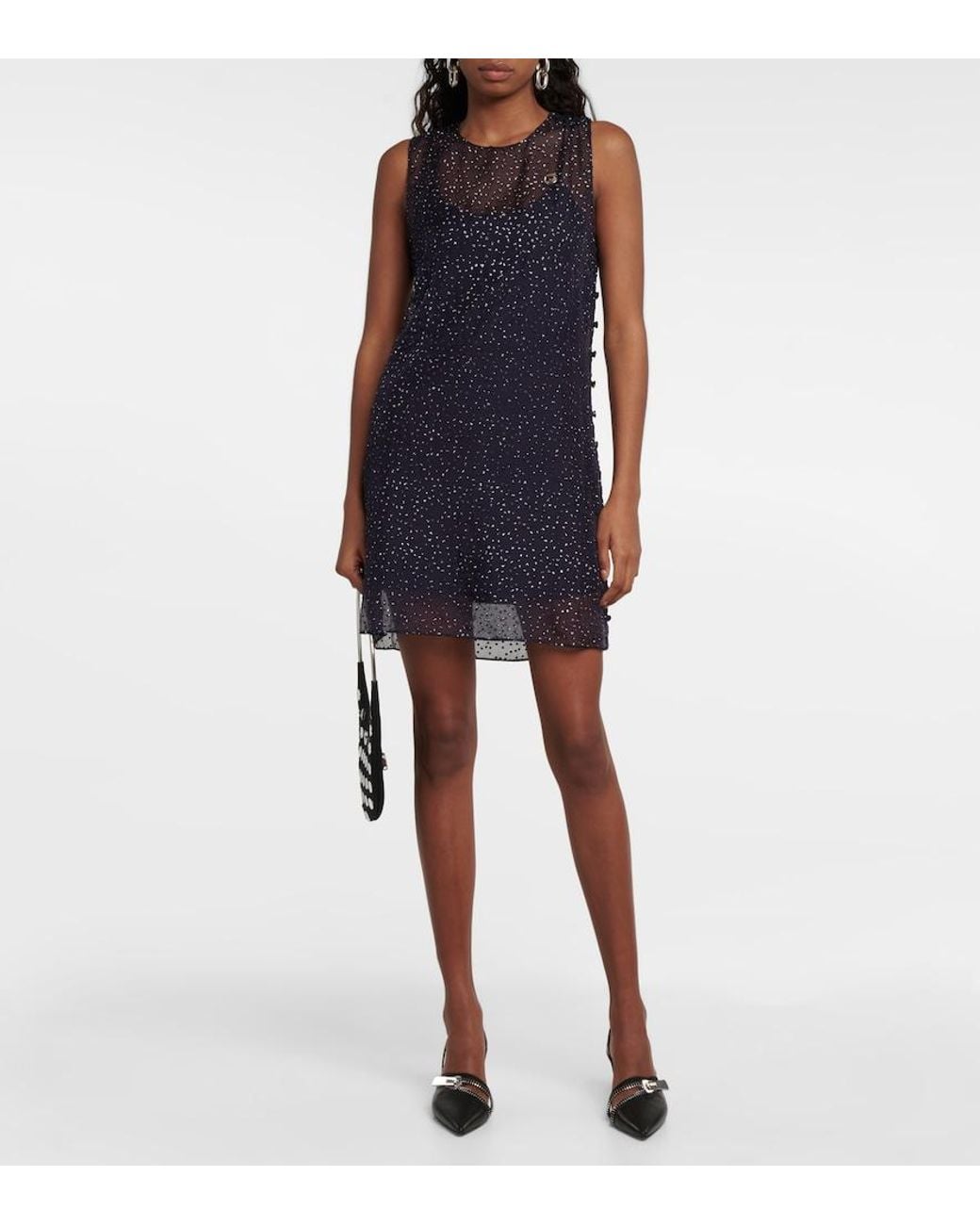 Coperni Blue Embellished Sheer Silk Minidress