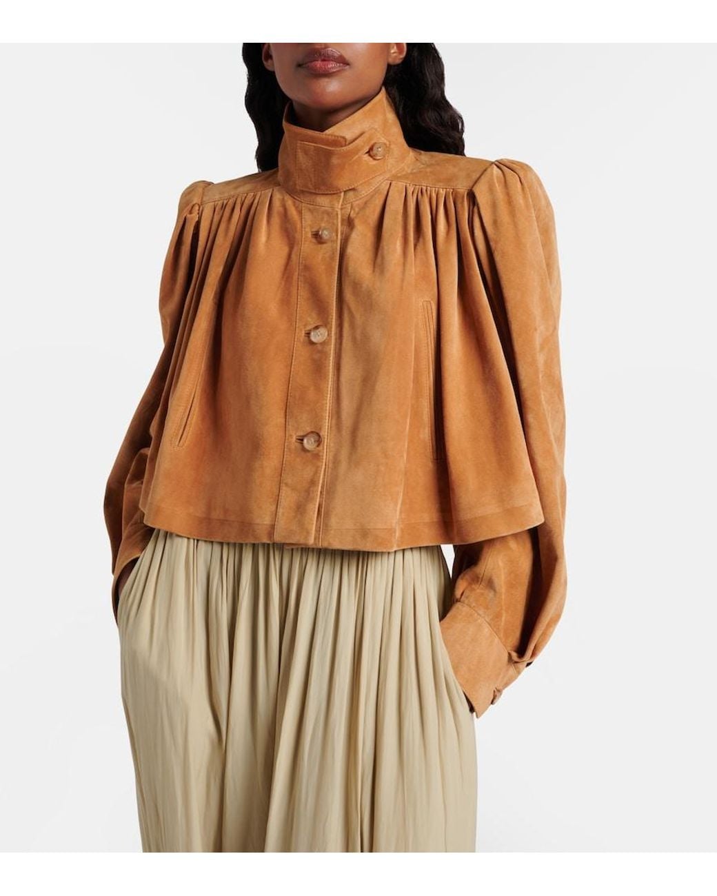 Chloé Brown Cropped Gathered Suede Jacket