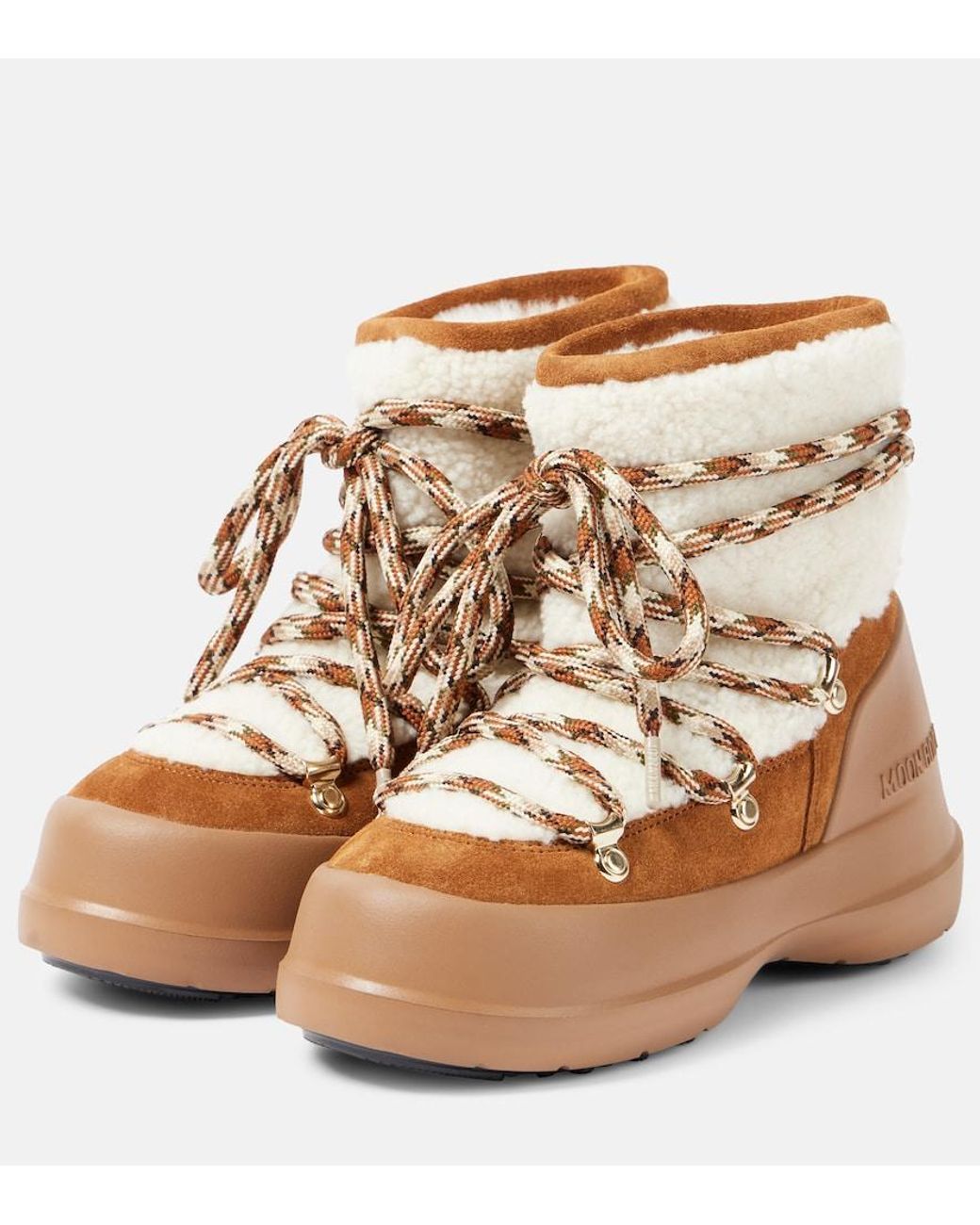 Moon Boot Brown Luna Low Shearling And Suede Snow Boots
