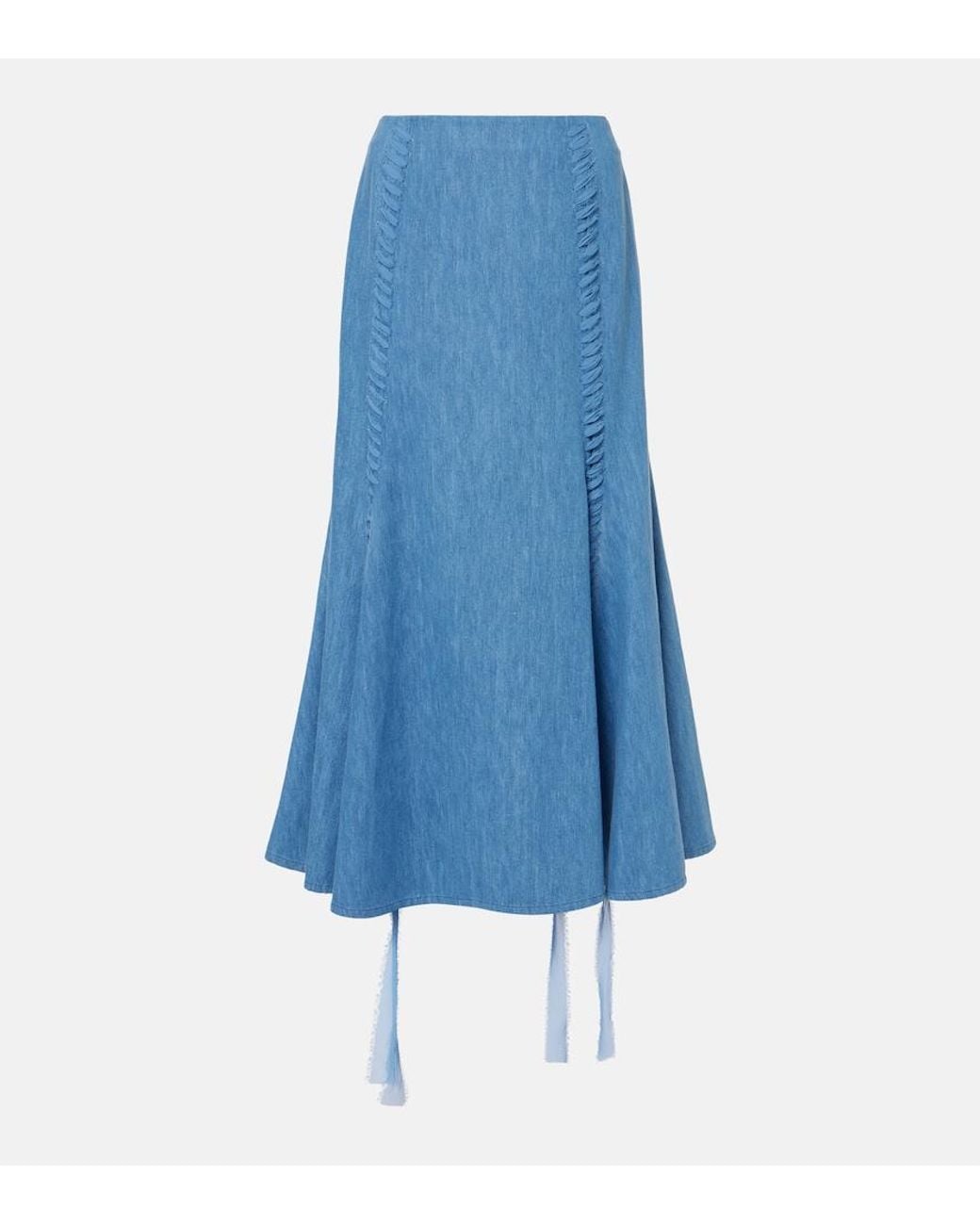 Gabriela Hearst Blue Dion Cotton And Linen Midi Skirt