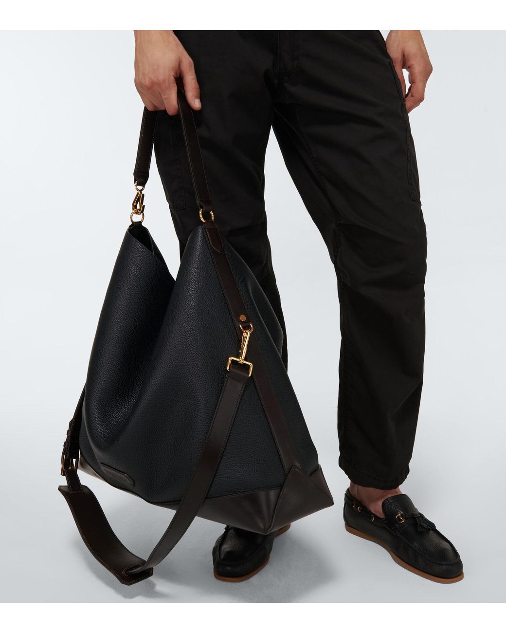 Tom Ford Logo Leather Tote Bag in Black for Men Lyst