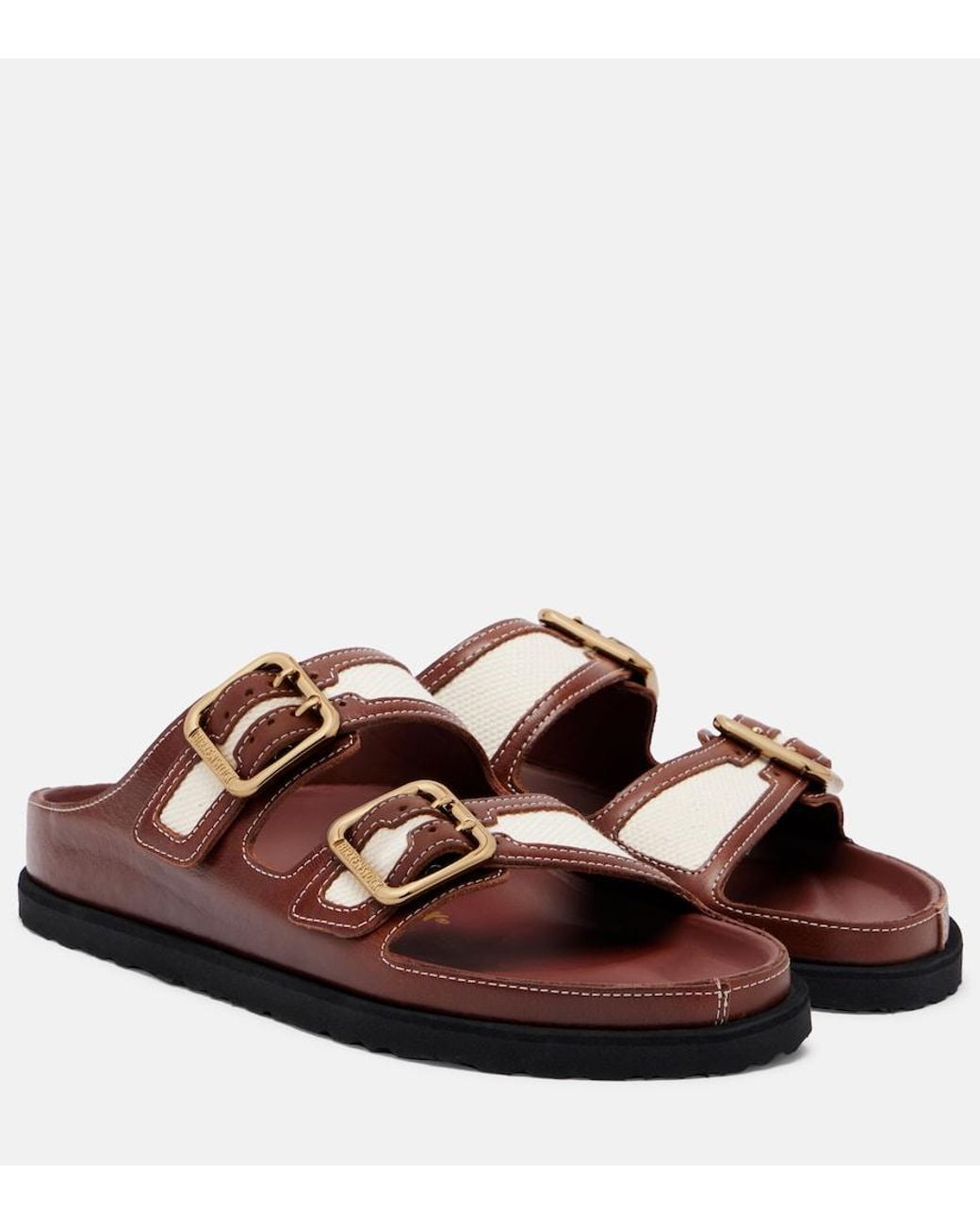 Birkenstock Brown Arizona Leather And Canvas Sandals