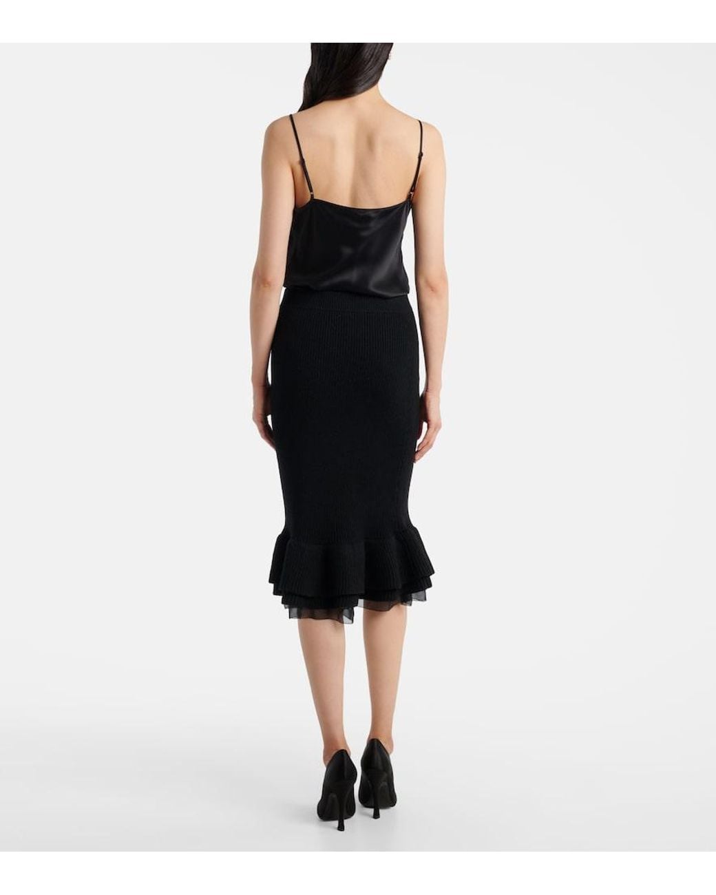 Nina Ricci Black Peplum Wool-Blend Midi Skirt