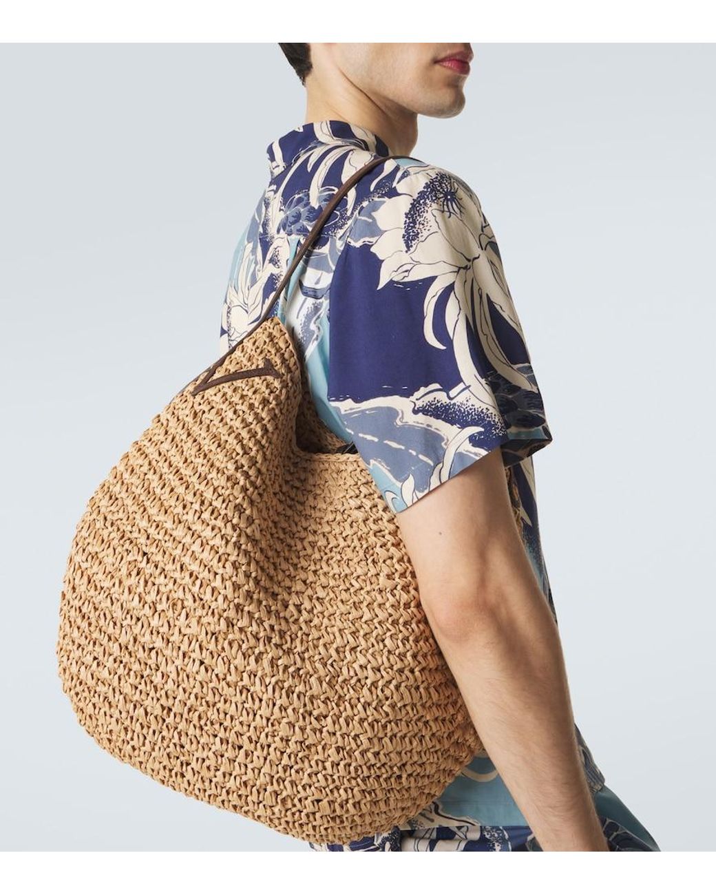 J.W. Anderson Brown Bulb Xl Suede-Trimmed Raffia Bucket Bag for men