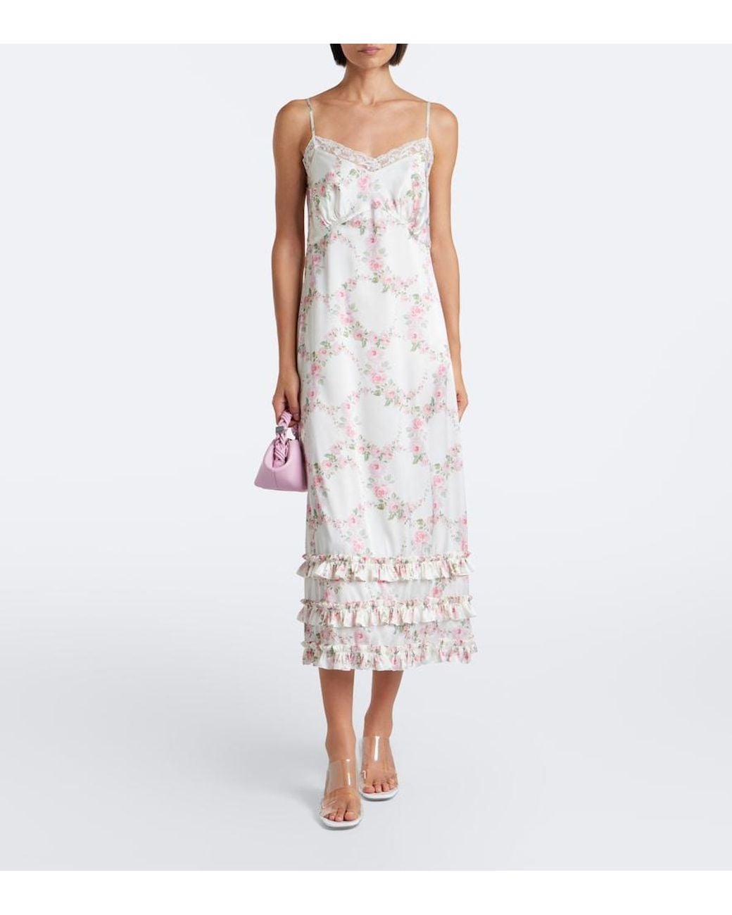 Simone Rocha Natural Floral Lace-Trimmed Satin Slip Dress