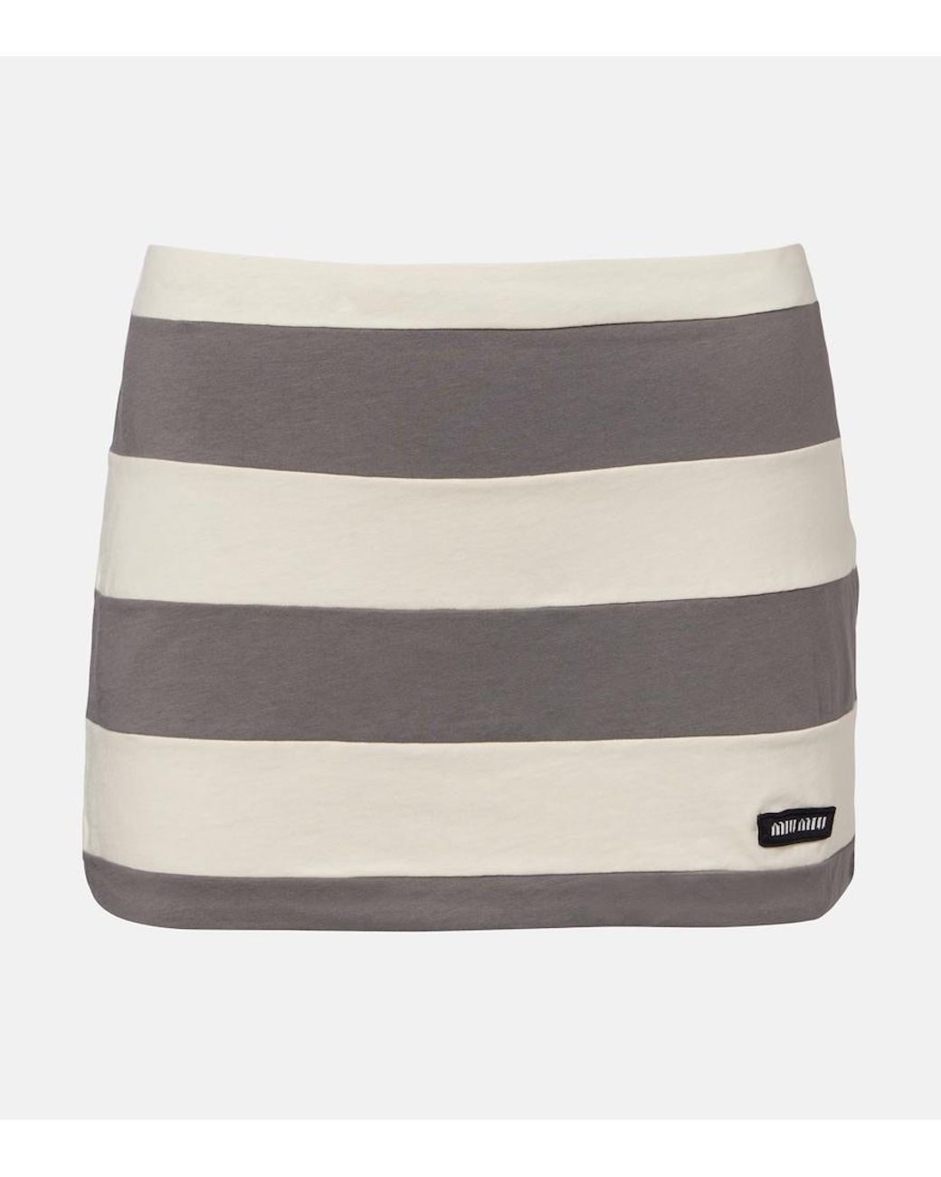 Miu Miu Gray Striped Cotton Jersey Miniskirt