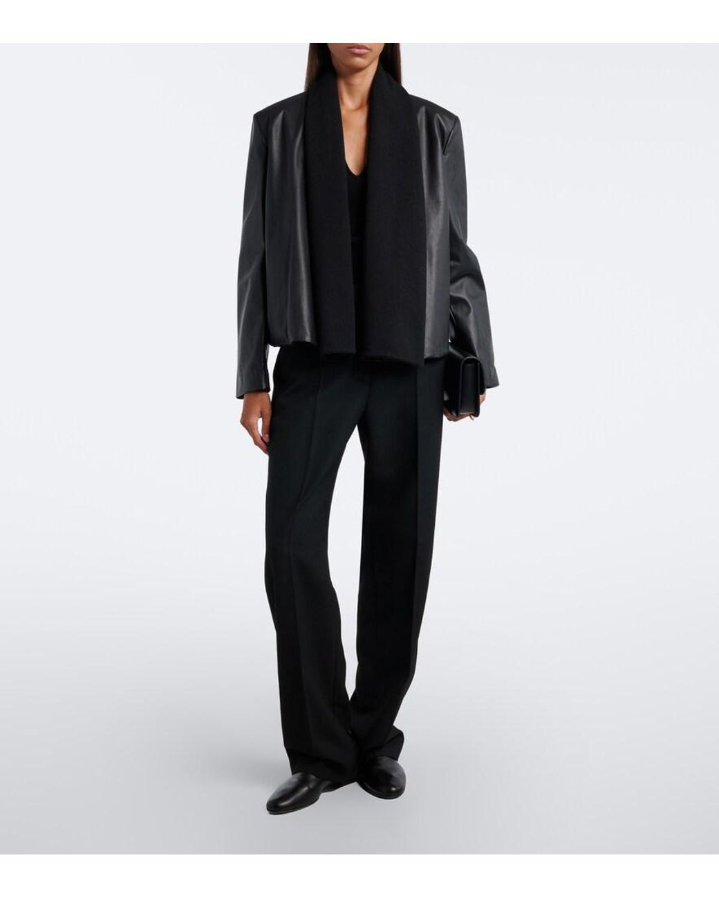 Totême Black Tie-Neck Leather Jacket