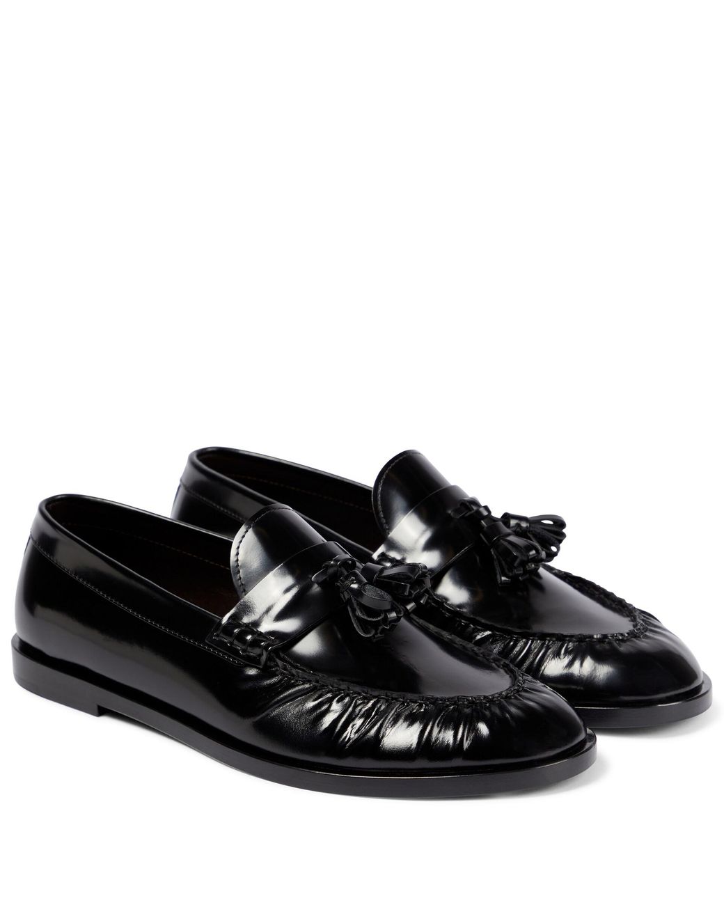 The Row Patent Leather Loafers in Black | Lyst