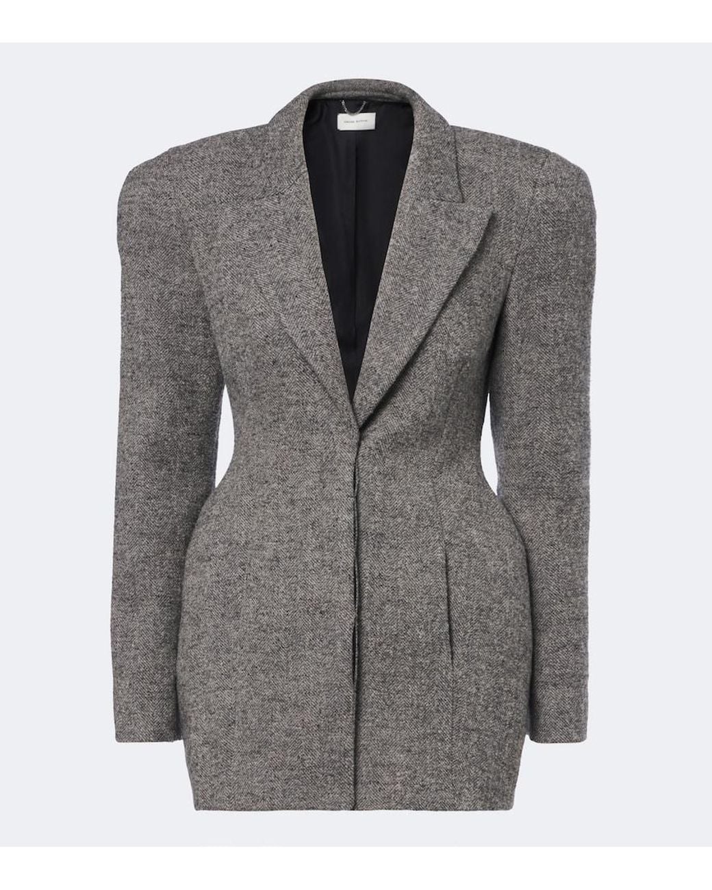Magda Butrym Gray Herringbone Wool-Blend Blazer Dress