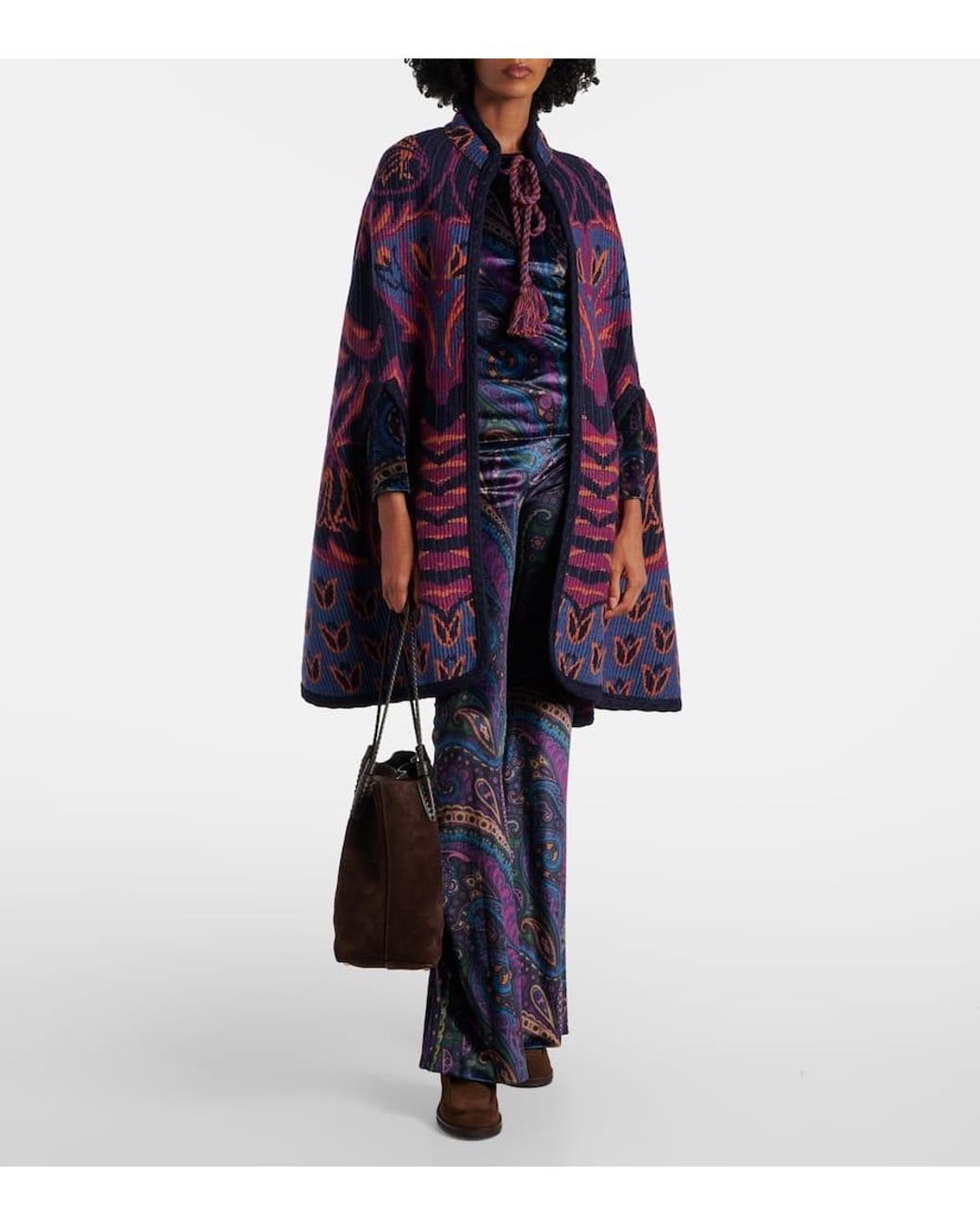 Etro Purple Jacquard Wool And Cotton-Blend Cape
