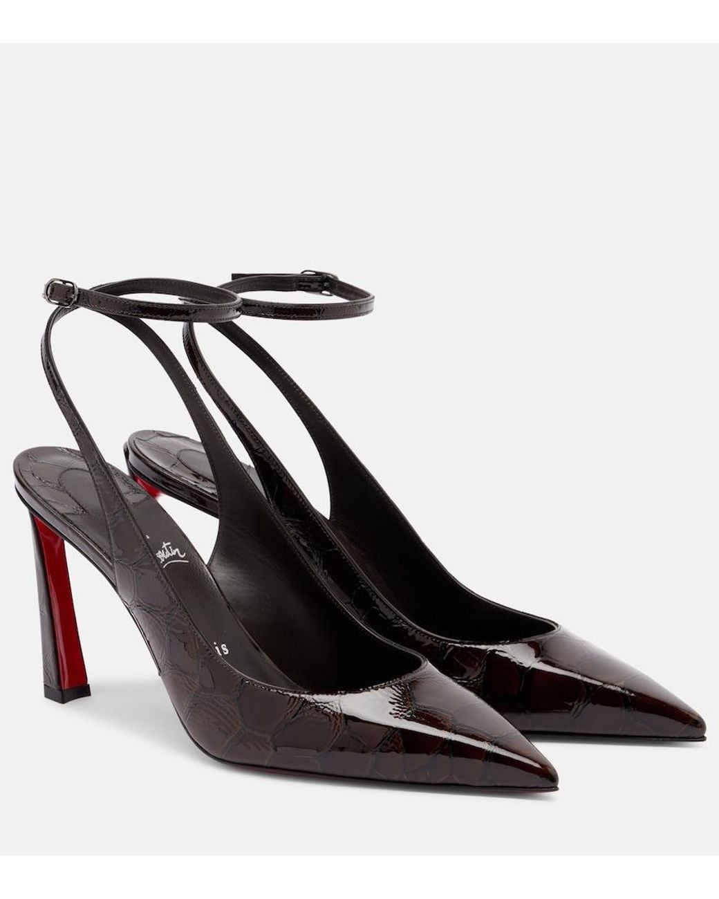 Christian Louboutin Black Condora 85 Croc-Effect Slingback Pumps