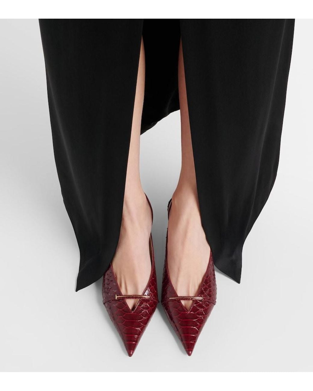 Tom Ford Brown Croc-Effect Leather Slingback Pumps