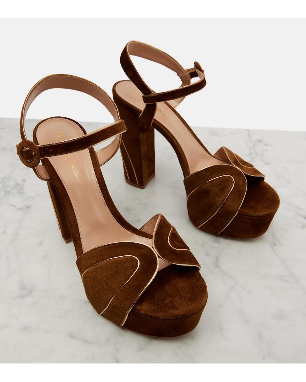 Gianvito Rossi Brown 125 Suede Platform Sandals