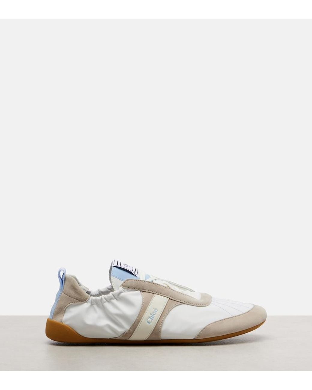 Chloé White Kick Suede-Trimmed Sneakers