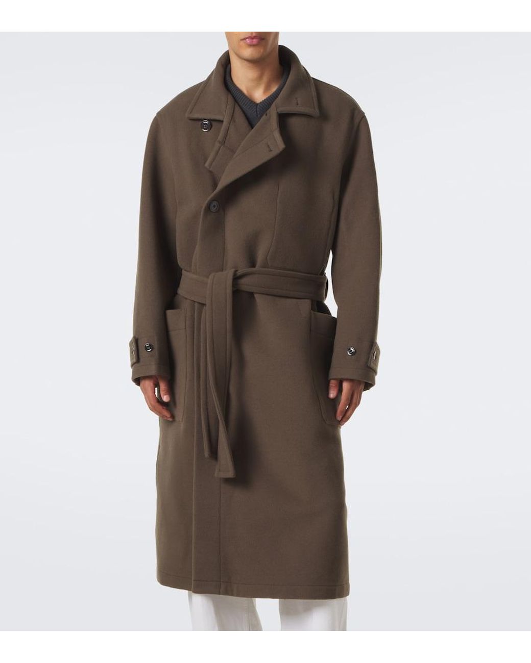 Lemaire Brown Wool Wrap Coat for men