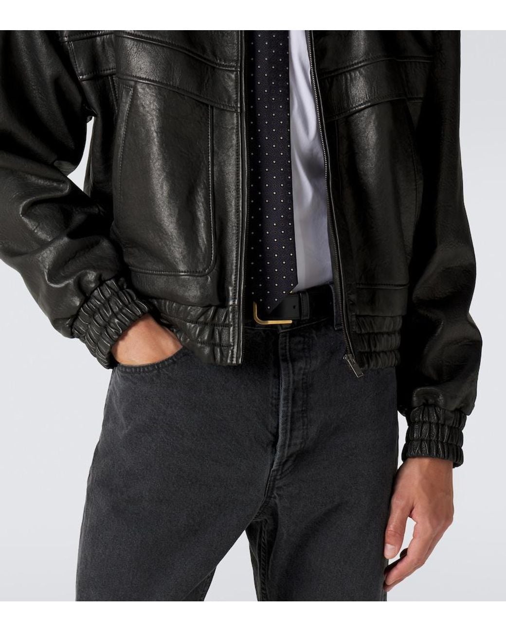 Saint Laurent Black Leather Blouson Jacket for men