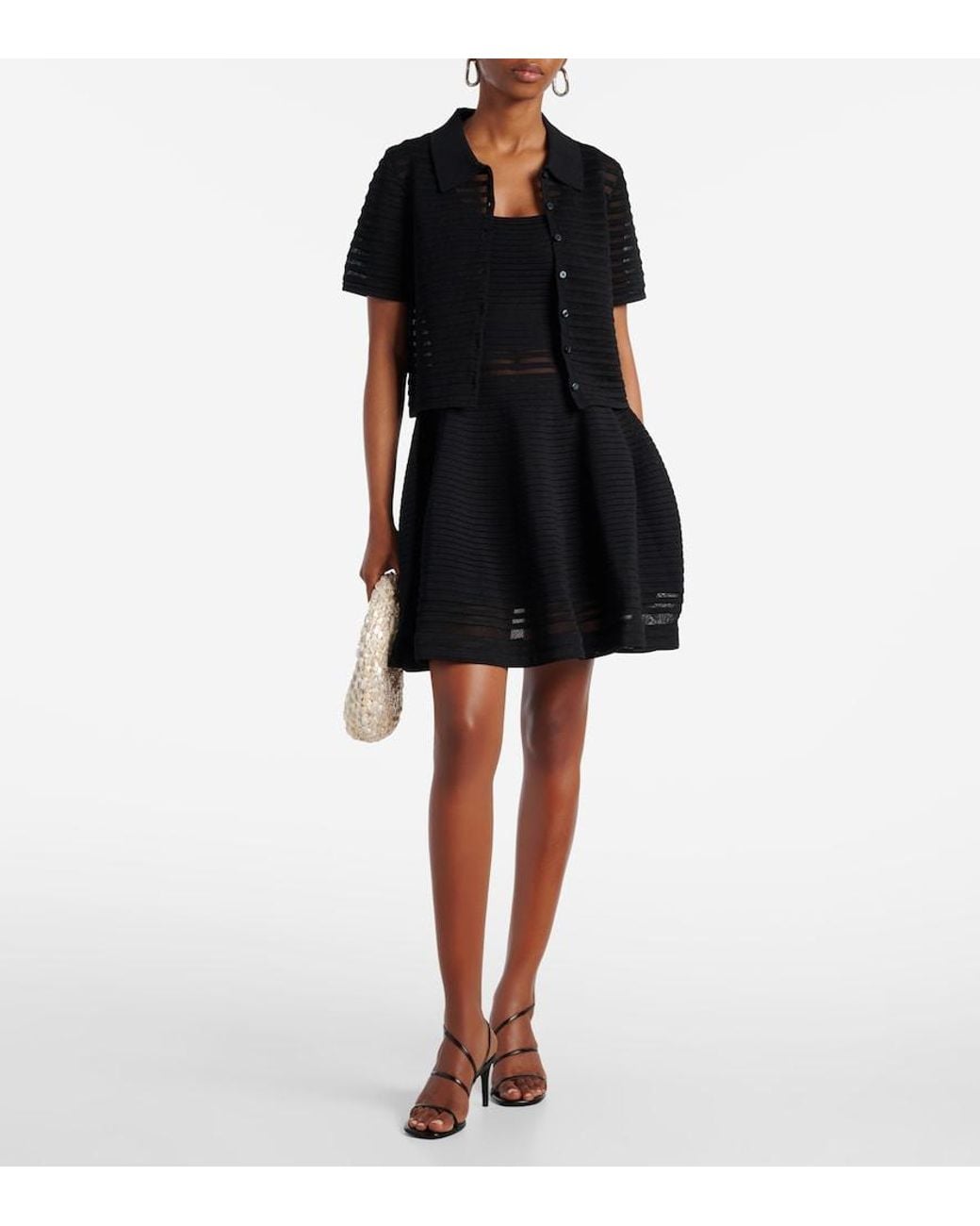 Jonathan Simkhai Black Lottie Ribbed-Knit Sheer Minidress