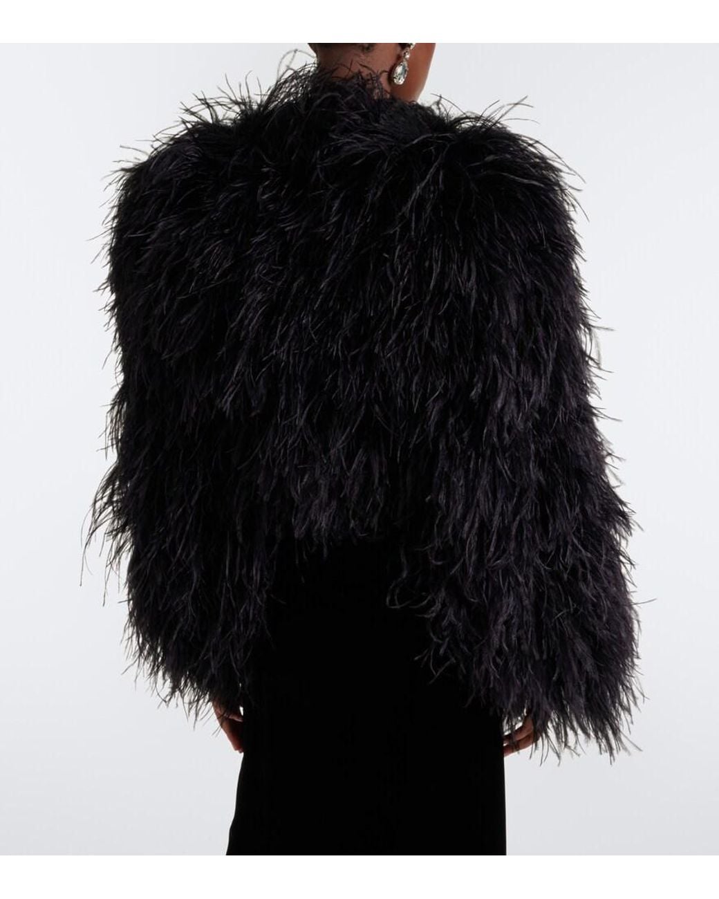 Dolce & Gabbana Black Cropped Feather Silk-Blend Jacket